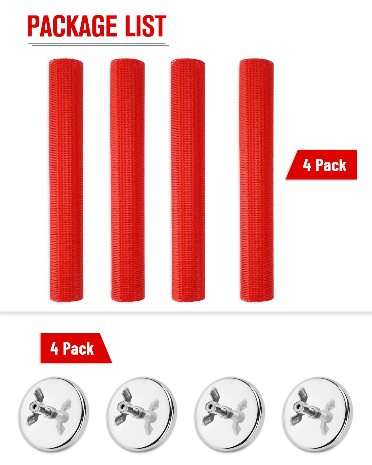 Venussar Safety Flags for Trucks with Heavy Duty Magnets Kit, Pack of 4 Warning Safety Flag with Wire Loop 18 x 18 Inch and Round Magnets, Red Safety Flags for Trucks Trailer Oversize Load