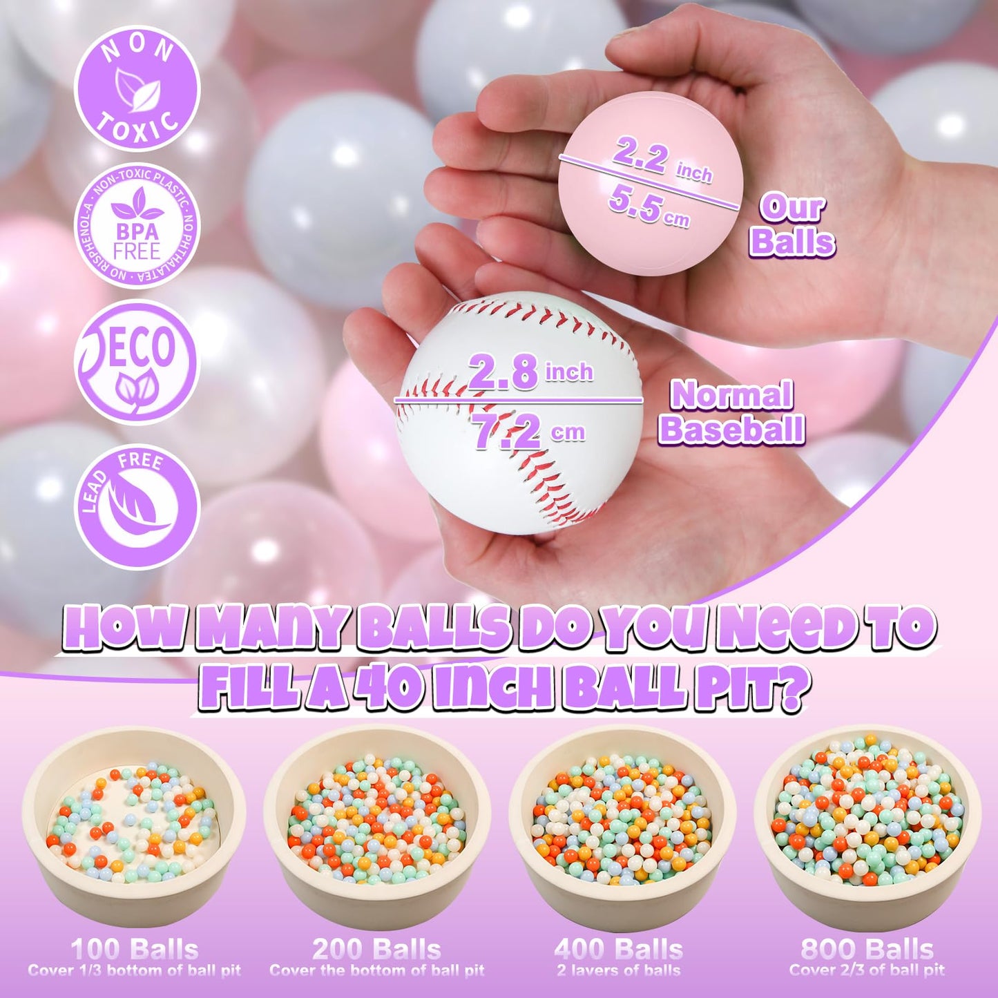 GOGOSO Ball Pit Balls for Kids, 100 Pink Plastic Balls for Ball Pit Toddler Birthday Party Kids Colorful Ocean Ball