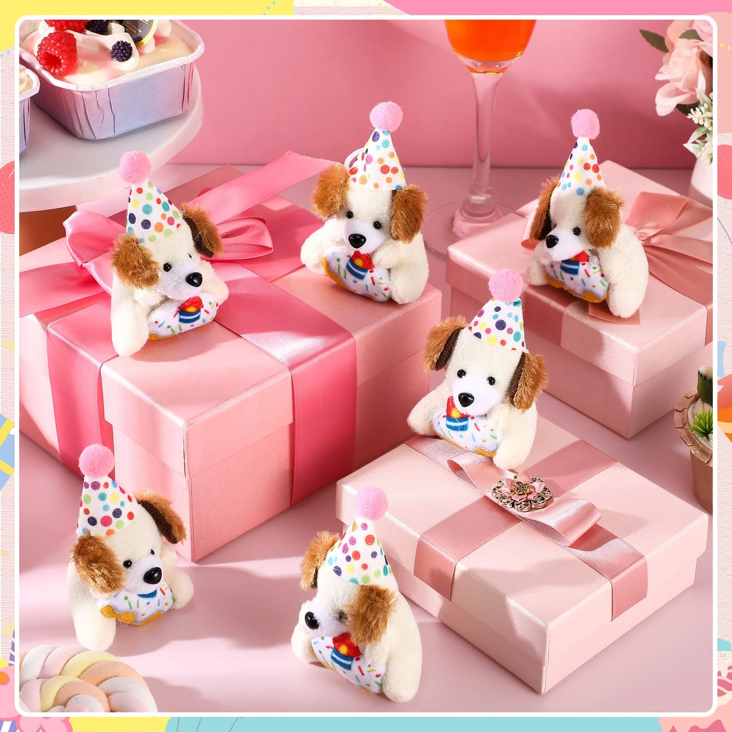Gejoy 24 Pcs Mini Birthday Puppy Dog Stuffed Animal Bulk Plush Toy with Birthday Hat Cute Soft Puppy Toy Bulk for Goodie Bag Filler Exchange Gift Party Game Reward Carnival Prize