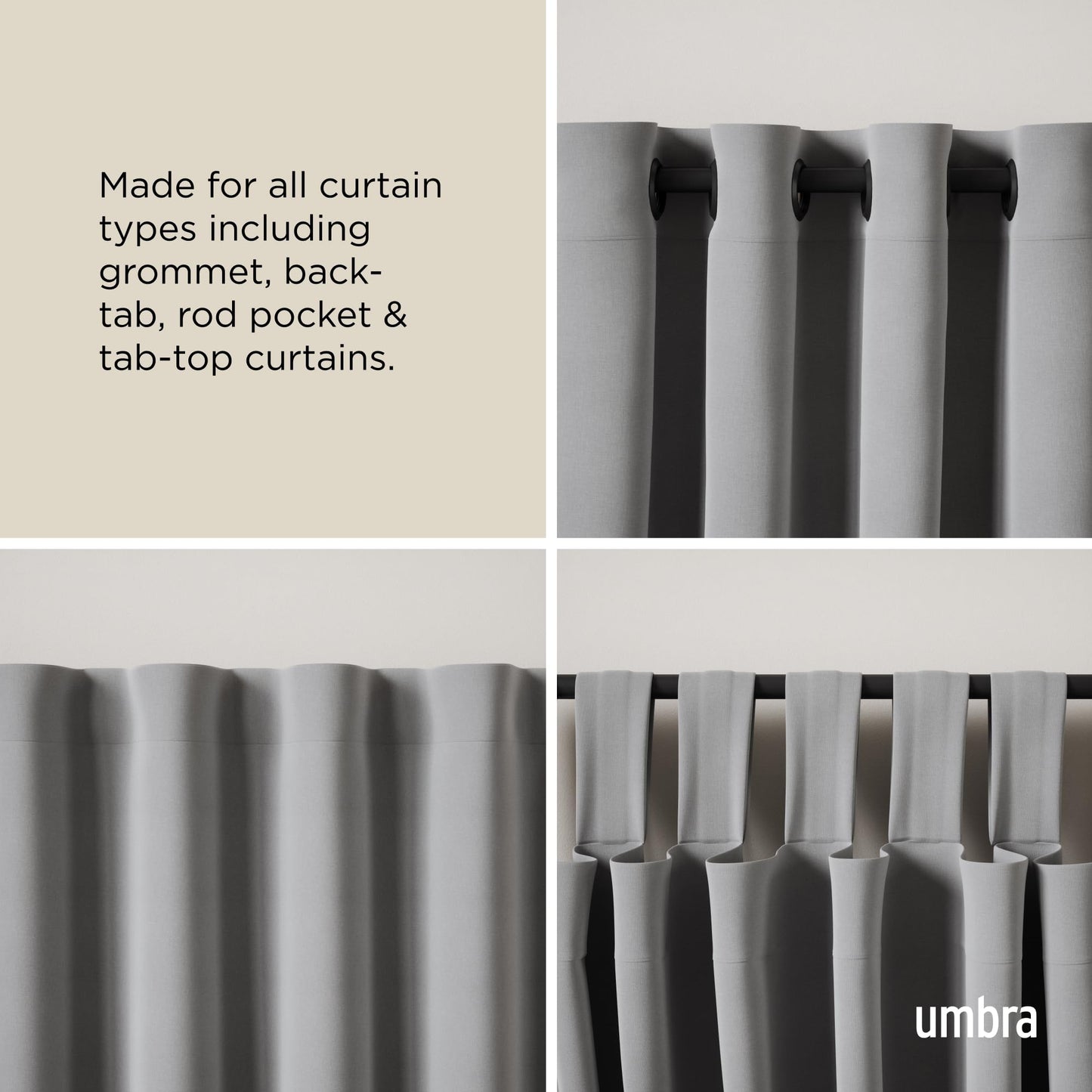 Umbra Bellwood Curtain Rod for Window Drapery, Adjustable Length 42" to 120", Set Includes Finials and Mounting Hardware, White/Natural