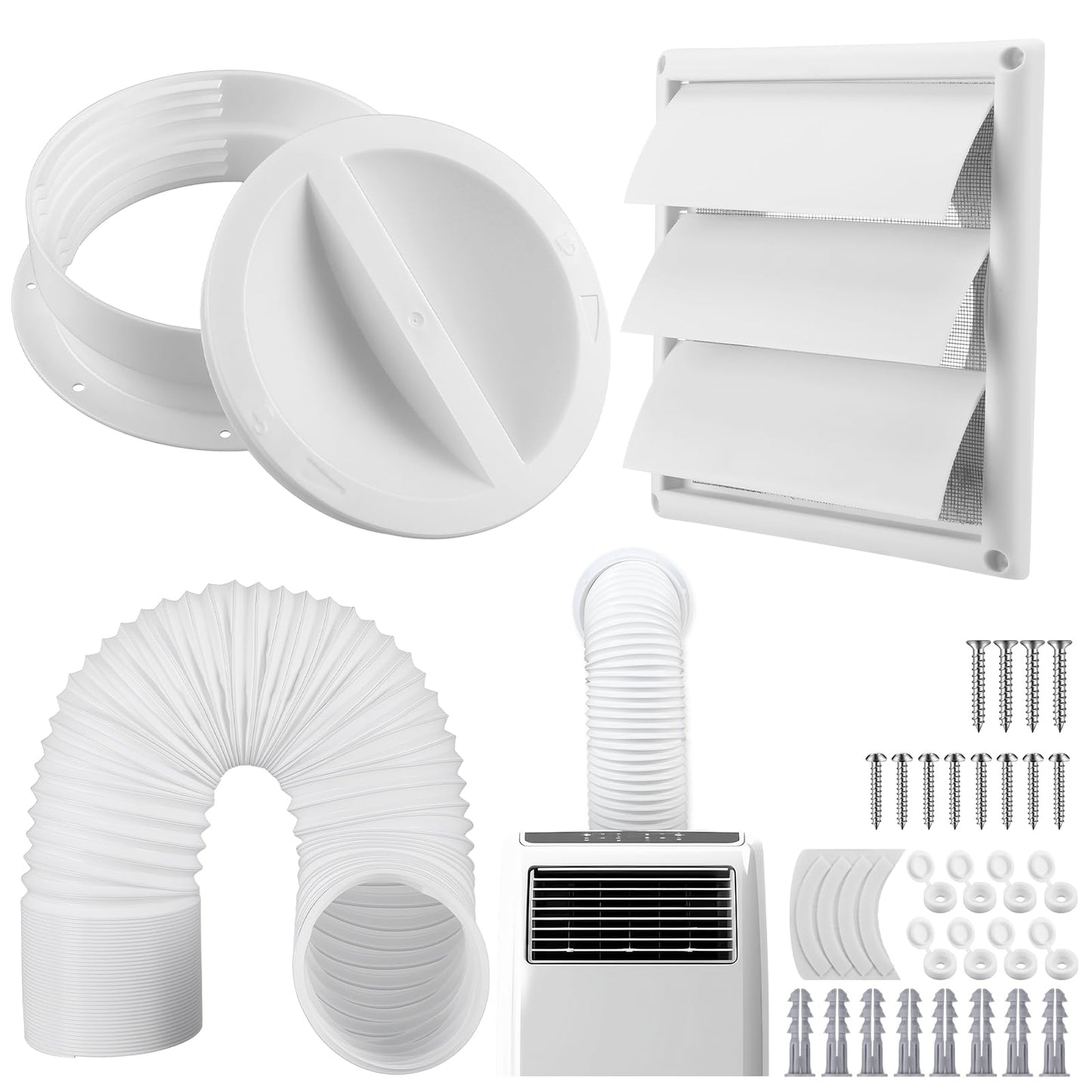 Maasechs Portable Ac Exhaust Hose Vent Wall Mount Connector Kit with 59 Inches Hose and 6 Inches Louvered Vent Cover Ac Exhaust Tube Coupler for 5.9 in and 6.5 in Tube(Classic Style)