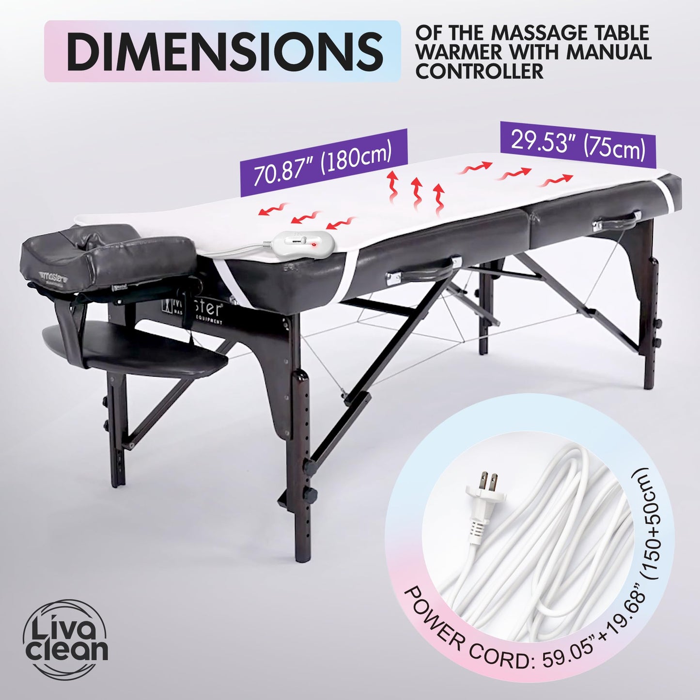 Massage Table Warmer Heating Pad Blanket w/ 3 Temperature Settings - (70.8” x 29.5”) Electric Heated Blanket, Spa Beauty Massage Therapy