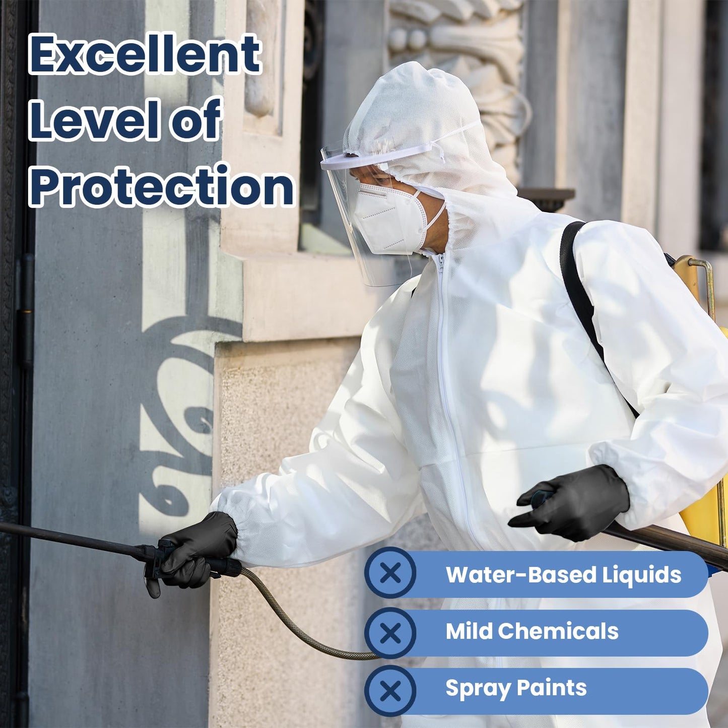 ETERNA Hazmat Suits- 5 Pack Disposable Protective Coveralls with Shoe Covers for Men & Women, PE & PPSB Hazmat Suits Shield from Dirt, Dust, Paint (Large)