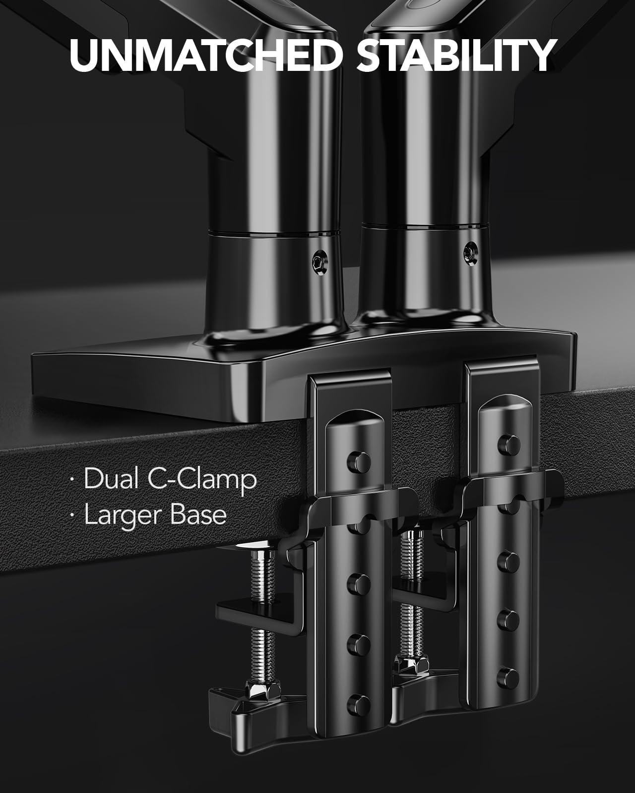 HUANUO Dual Monitor Stand, Fully Adjustable Gaming Monitor Desk Mount for 13–32″ Computer Screens, Full Motion VESA 75x75/100x100 with C-Clamp & Grommet Base, Each Arm Holds 4.4 to 19.8 lbs