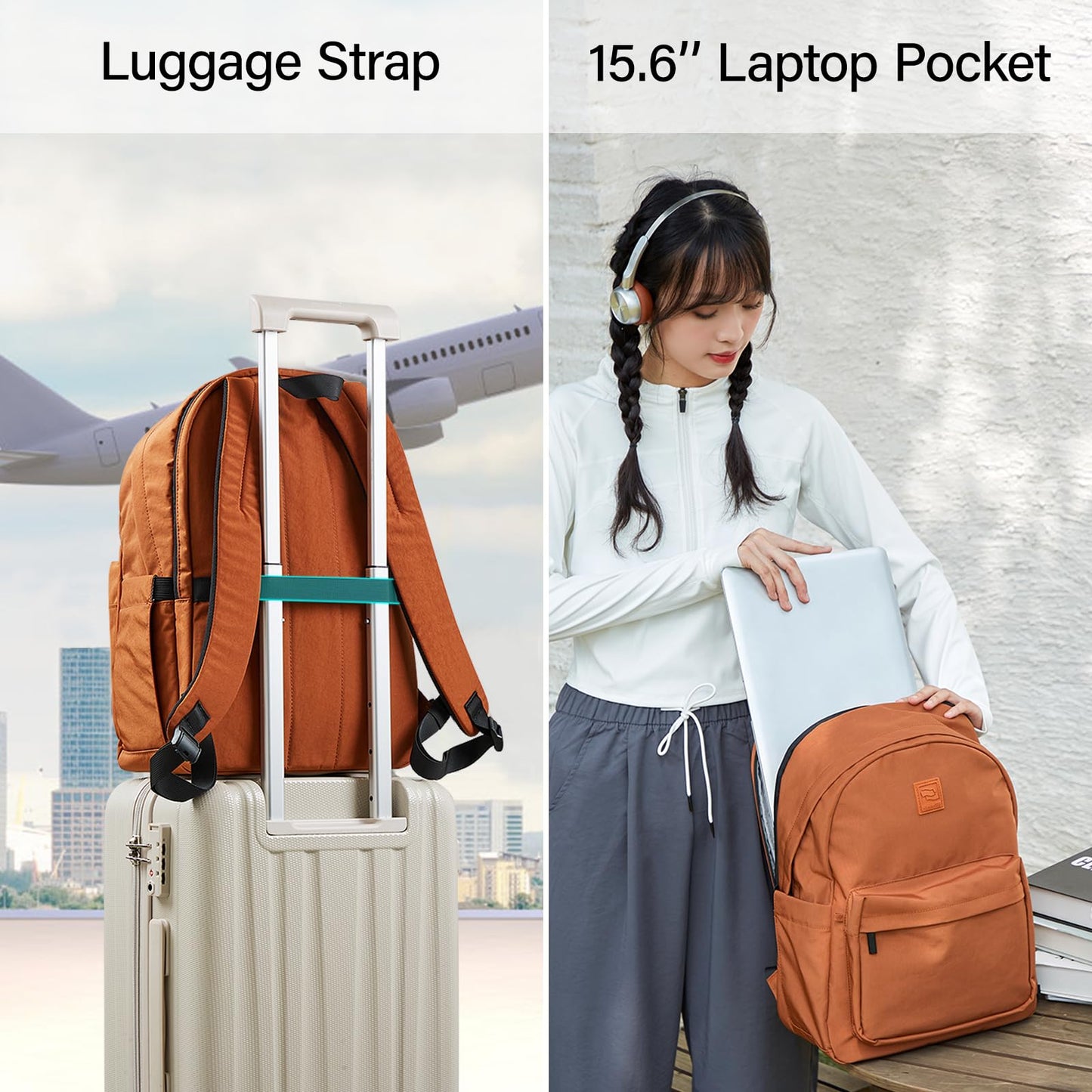 Hanke Travel Backpack for Women Men, Small College Laptop Backpack, Lightweight Water-Resistant Work Bookbag, Cute Casual Daypack for 15.6 Inch Laptop, Reddish Brown