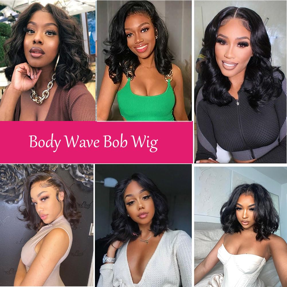 BLOCKICE Wear and Go Glueless Bob Wigs Human Hair Pre Plucked Body Wave Lace Front Wigs 14Inch
