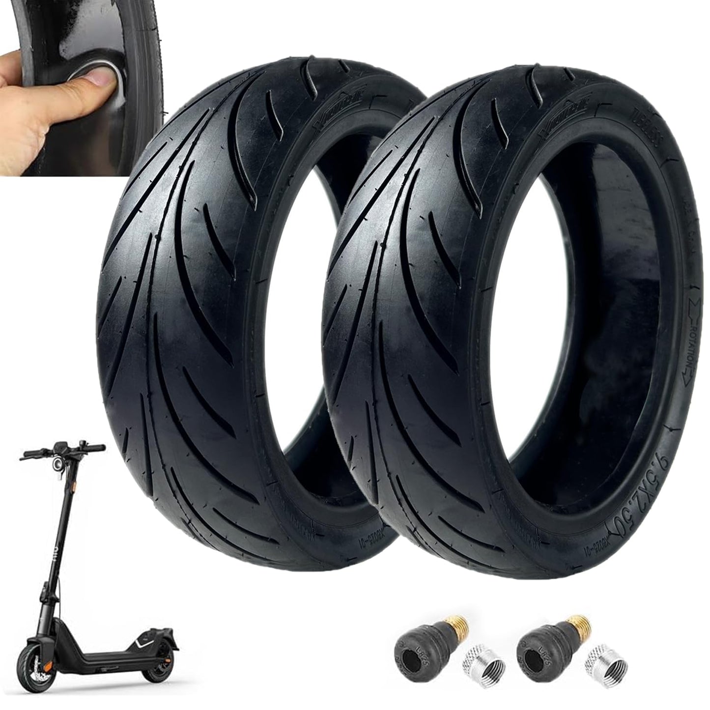 9.5x2.50 Electric Scooter Tire, 9.5 Inch Tubeless tire with Live Glue Repairable Tire, for NIU KQi3 Pro/Max Electric Scooter [Self Repairing] [Tubeless Tires] (2 Pack)