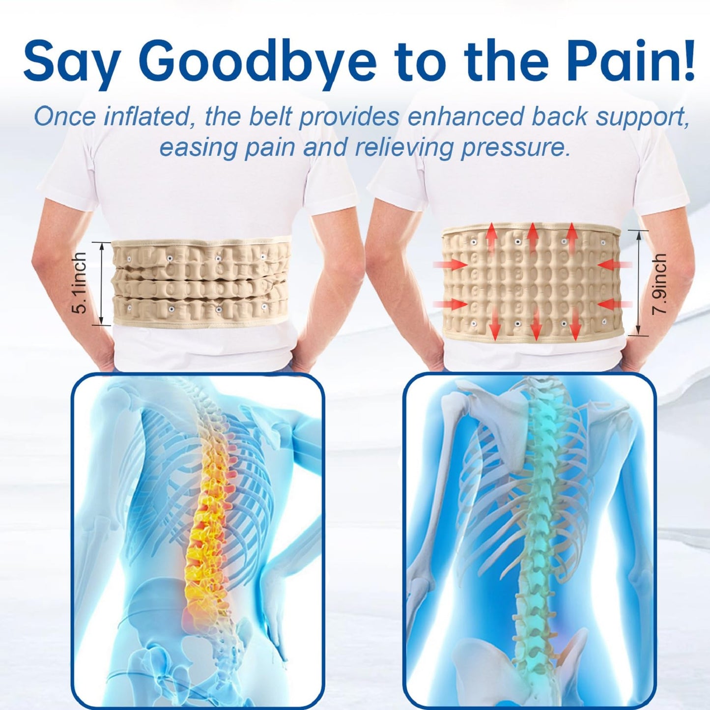 HONGJING Back Decompression Belt Lumbar Support for Back Pain Relief Lower Back Traction Device, One Size Fits 29-49 Waist