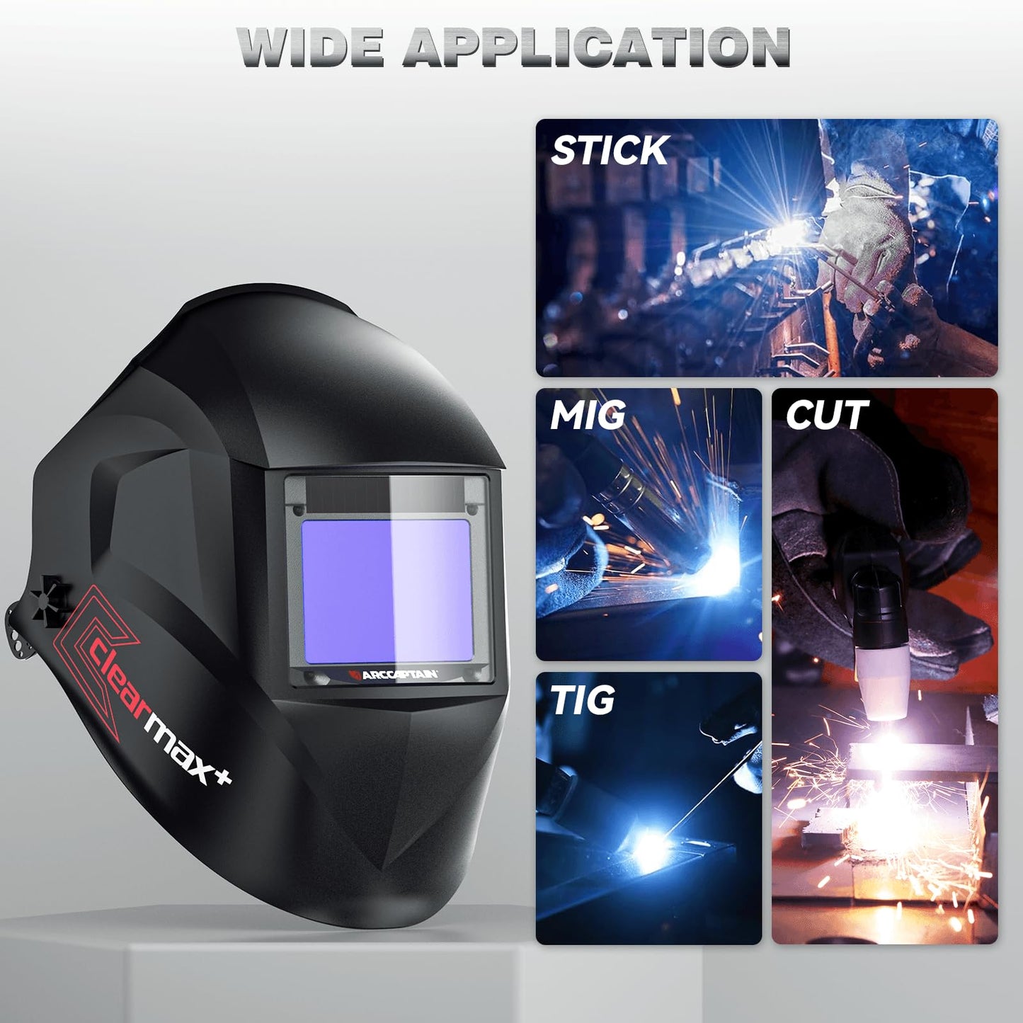 ARCCAPTAIN Internal Control Auto Darkening Welding Helmet, True Color Solar Powered Welding Hood with 4 Arc Sensors, Wide Shade 3/4-8/9-13 for ARC TIG MIG Welding Mask
