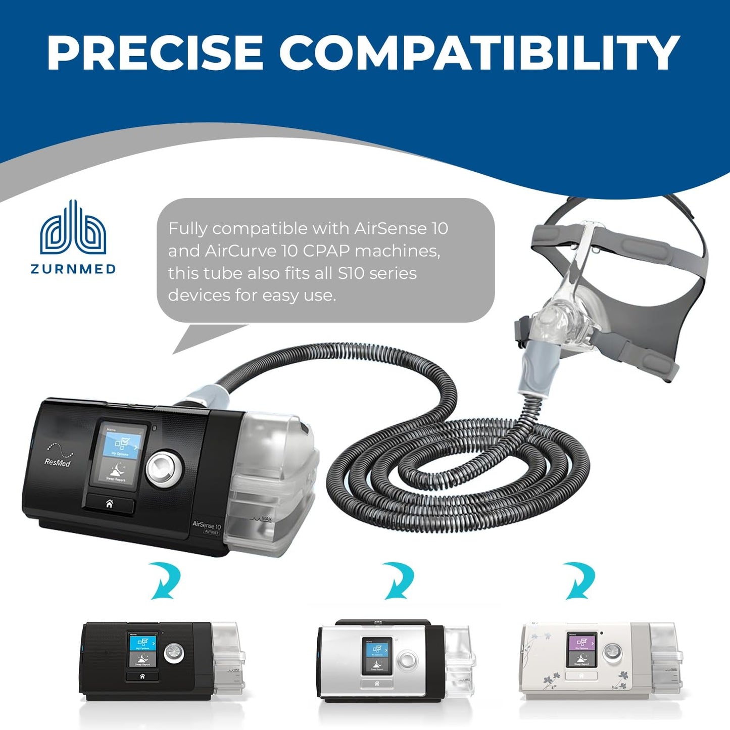 ZURNMED® Climate-Line Air Tube/Hose Replacement for #37296 AirSense10 -CPAP Tubing - Improved Design (S10 Models ONLY)