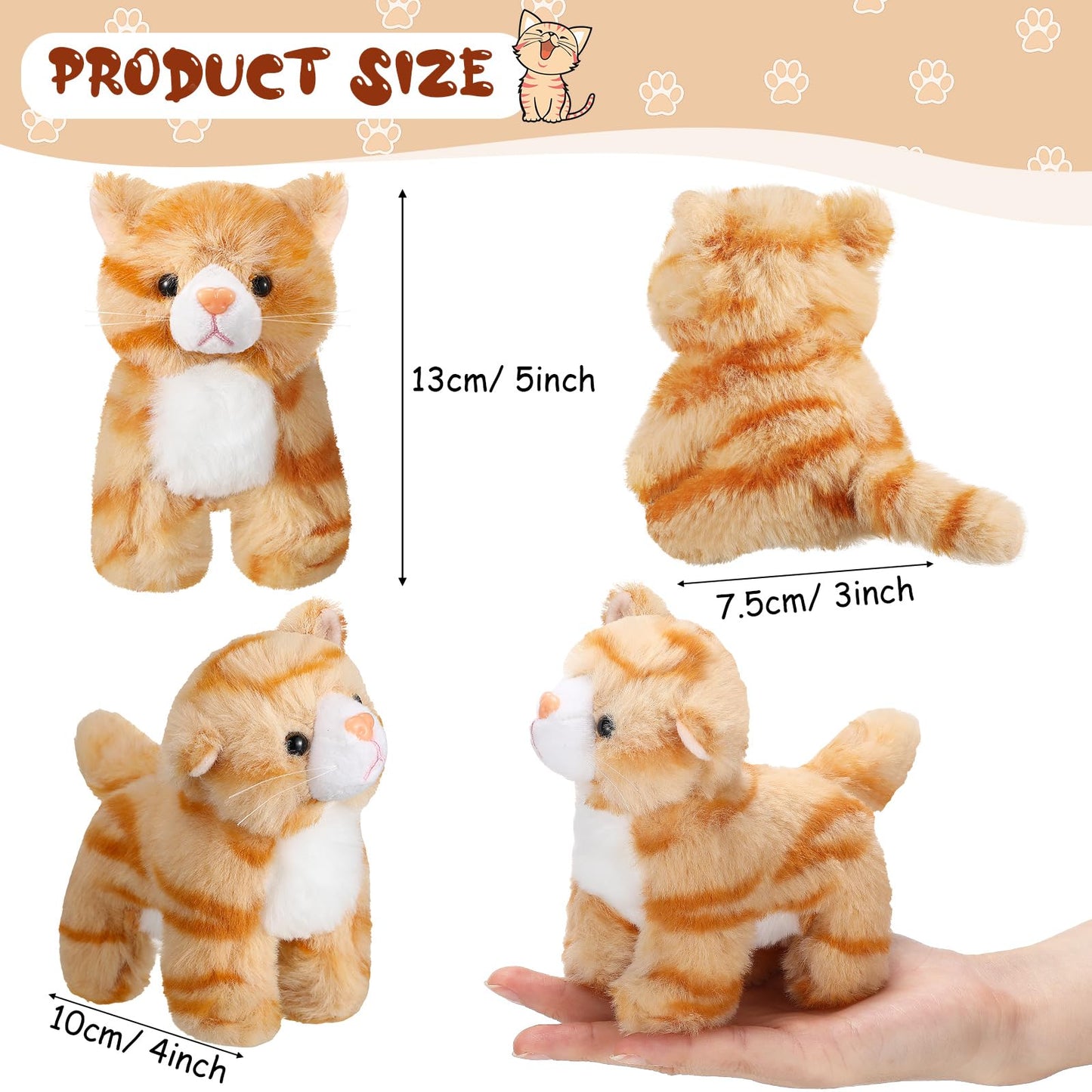 8 Pieces Plush Pets 5 Inch Stuffed Animals Bulk Assorted Cute Stuffed Pet Animal Plush Toys Small Plush Animals for Halloween Kid Classroom School Pet Party Favors Supplies Decoration (Stehende Katze)