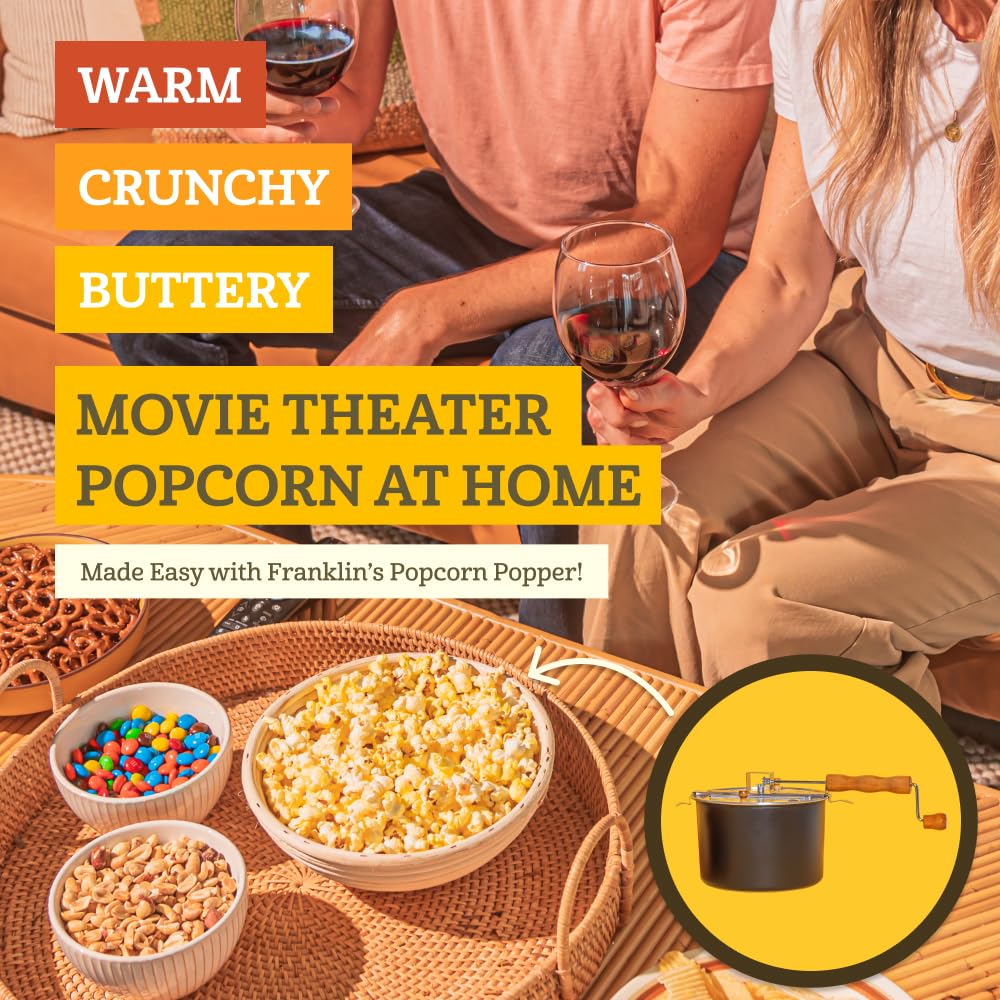 Franklin's Gourmet Popcorn Popper - 6 Quarts Original Stovepop Popcorn Maker - Delicious & Healthy Movie Theater Popcorn - Homemade Popcorn Machine Just Like the Movies