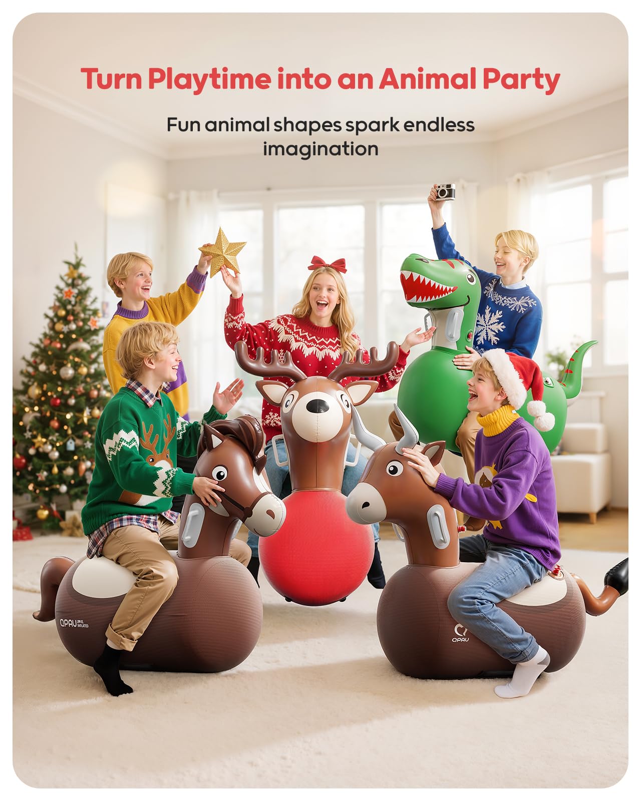 QPAU Inflatable Bouncy Dinosaur 2 PCS with Hand Pump, Heavy Duty Giant Bouncy Pal, 220lbs Load Capacity, Bouncy Animal Hopper Toy, Indoor Outdoor Hopping Horse for Girls Boys Ages 5+