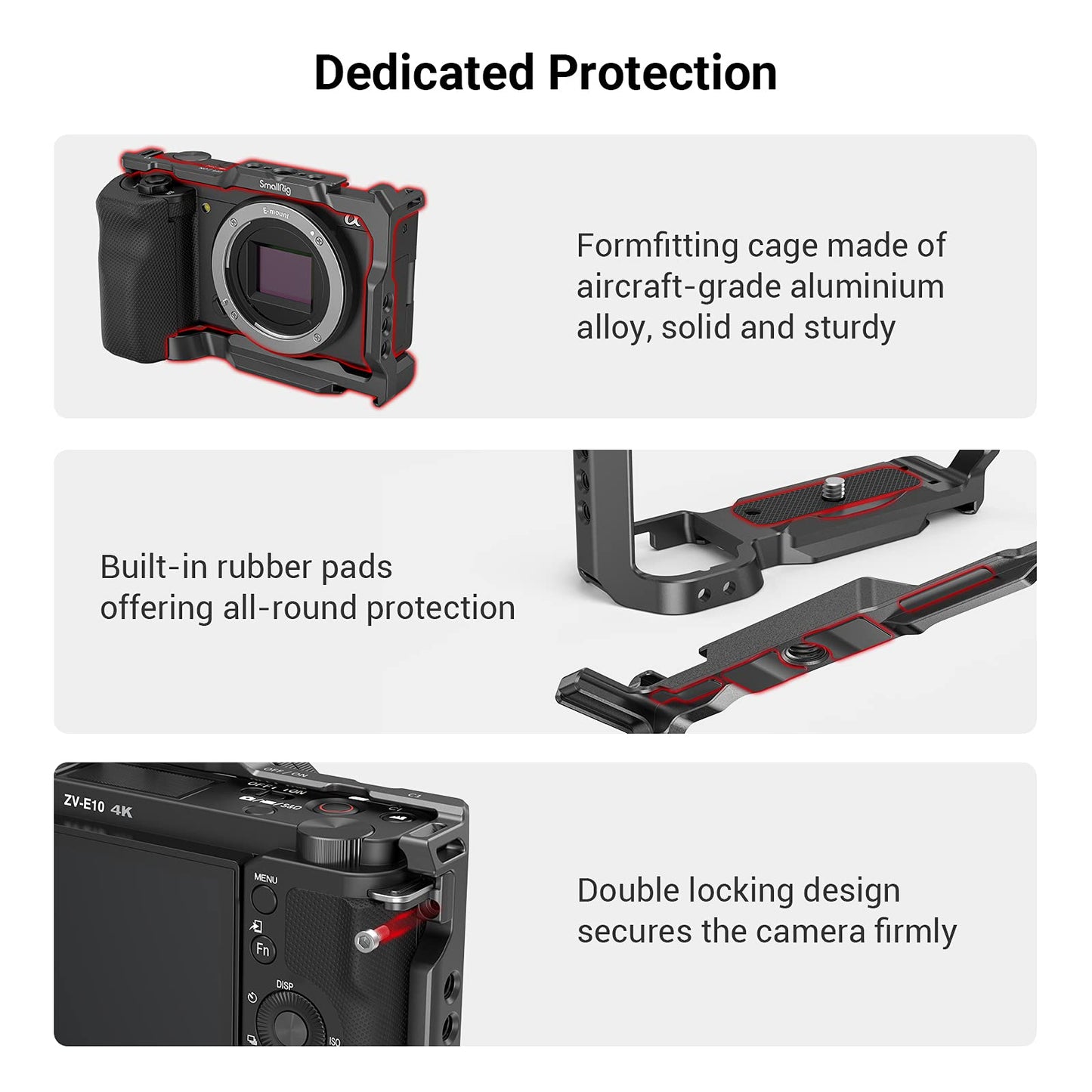 SMALLRIG ZV-E10 Cage with Silicone Handle and Built-in Threaded Holes, Cold Shoe and Quick Release Plate for Sony ZV-E10