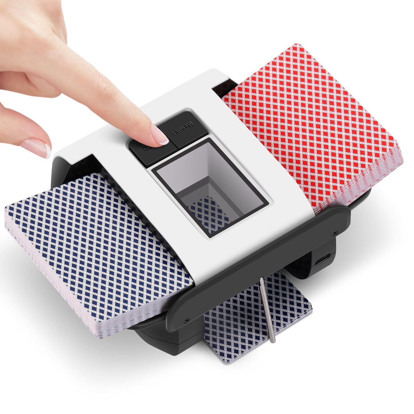 Automatic Card Shuffler 1-2 Deck Electric Shuffling Machine, AUTO & Manual Mode, Portable Shuffler Low Noise with 2000mAh Rechargeable Battery for UNO, Poker, Mahjong, Bridge, Spades, Rummy, Casino