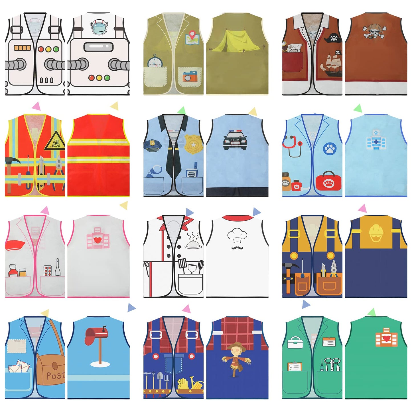 12 Pcs Kids Community Helpers Dress Vest Career Cosplay Cloth Costumes Occupation Costume Toddler Dress Clothes for Kids Dramatic Play Toys for Preschool