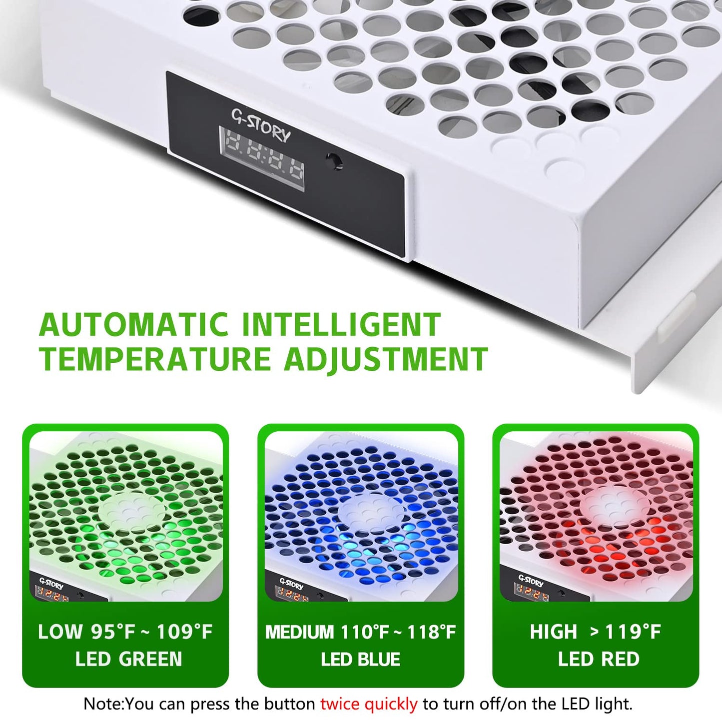 G-STORY Cooling Fan for Xbox Series S with Automatic Fan Speed Adjustable by Temperature, LED Display, High Performance Cooling, Low Noise, 3 Speed 1500/1750/2000RPM (140MM) with RGB LED (White)