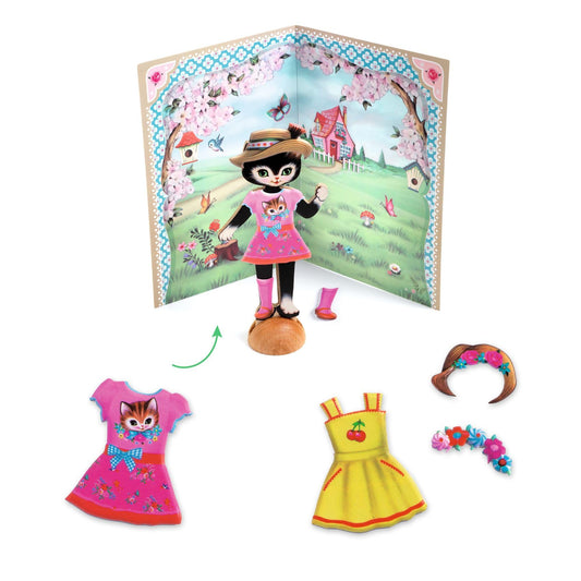 Djeco Dress-Up Stickers - Wooden Cats & Stickers - Fashion Play for Kids 3+