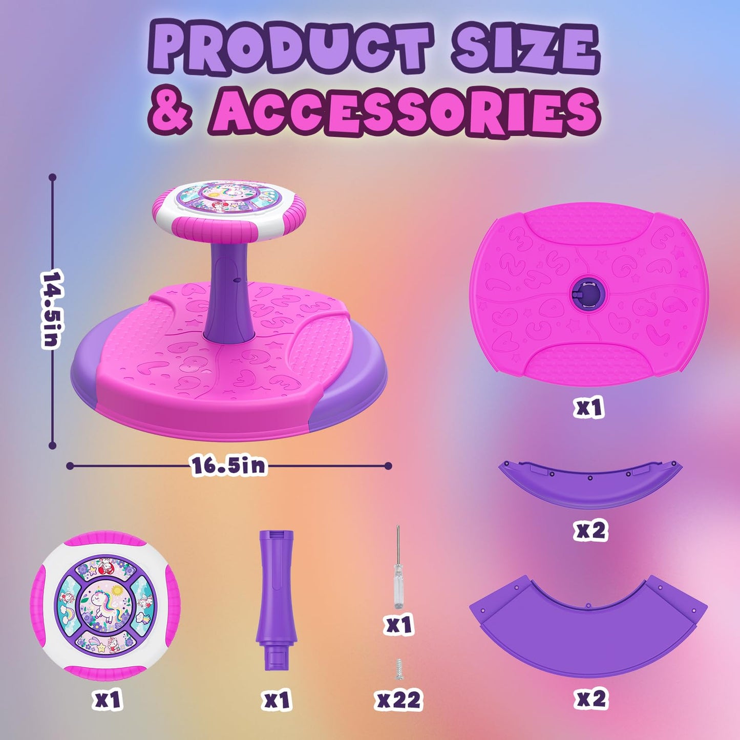 HYES Unicorn Sit and Spin Toys for Toddlers 1-3 Girls, 360° Toddler Spinning Seat with LED Lights and Music, Sensory Toys Birthday Gift for Kids 3-5