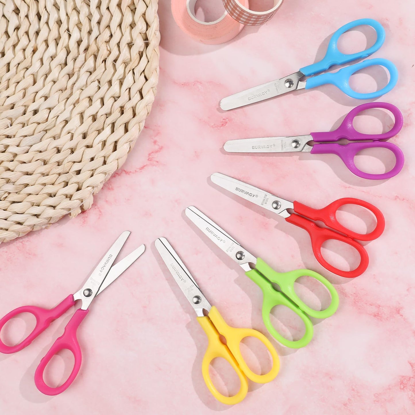 BURVAGY 120Pack 5" Small School Student Blunt Craft Kids Scissors, Sharp Stainless Steel Blades Safety Comfort Grip Scissors for Kids Children Cutting Paper, 5Inch
