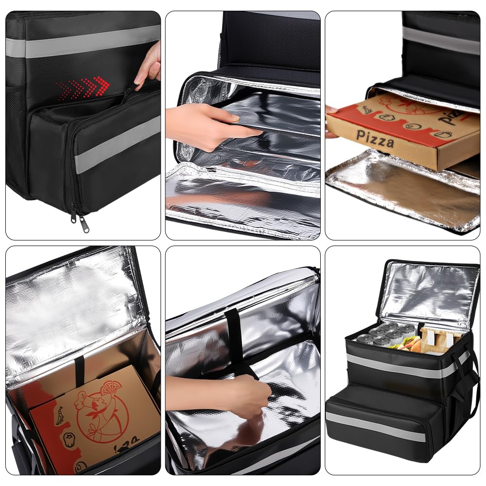 Food Delivery Bag,Large Insulated Backpack for Doordash/Uber Eeats, Expandable Cooler Bags for Bike/Motorcycle with Reflective Strip and Cup Holders,Reusable Pizza Food Delivery Bag with Hand Straps