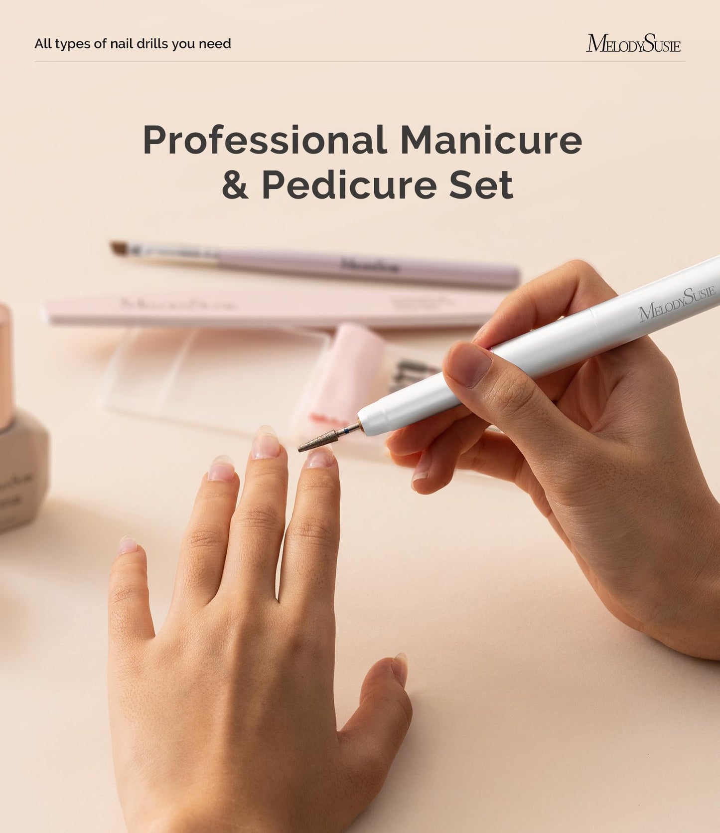 MelodySusie Portable Electric Nail Drill,Professional 30000RPM Cordless Nail EFile for Manicure Pedicure,PM170F Nail File for Acrylic Nails Gel Polishing with Cuticle Nail Bits Kit Small Sanding Bands