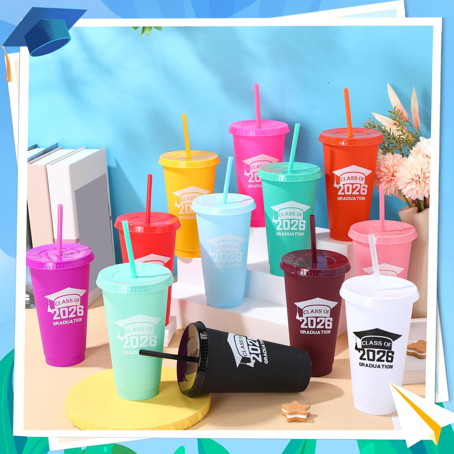 Blushtier 36 Pcs Graduation Gifts Class of 2026 Graduation Tumbler with Straw and Lid, Reusable Cup Plastic Tumblers Travel Mug Appreciation Gifts for College School Graduates Parties (Vivid Color)