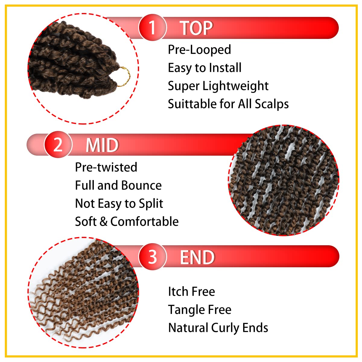Nice One Pre-Twisted Passion Twist Hair 14 Inch, Short Passion Twist Crochet Hair for Women 8 Packs Ombre Brown Pre-Looped Passion Twists Braiding Synthetic Hair Extensions (14inch,T30#)