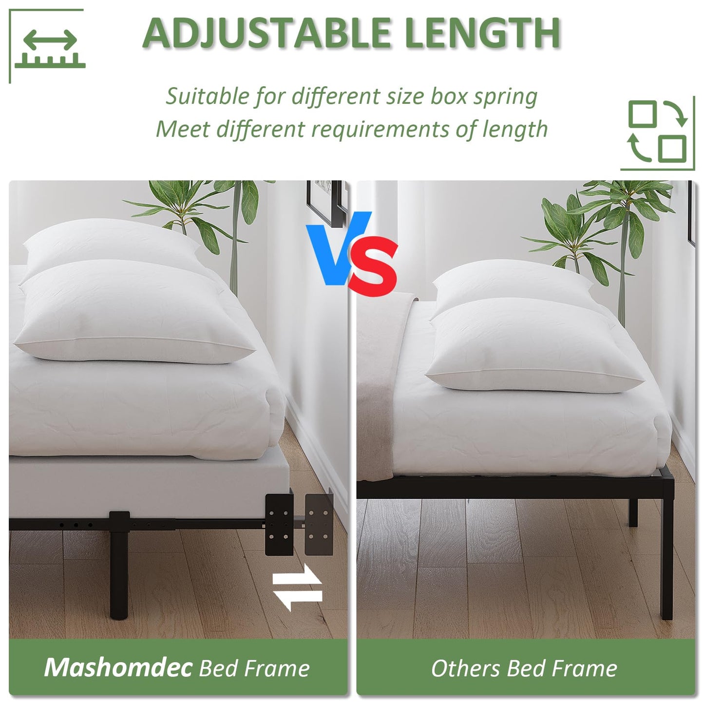 Mashomdec Full Metal Bed Frame, 7 Inch Low Heavy Duty Platform Bed Frames Full Size for Box Spring and Mattress, Easy Assembly, Noise-Free, Adjustable, Black
