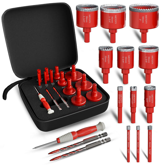 Diamond Hole Saw Drill Bit Set (15 PCS) (1/4"-2") Serrated Diamond Core Bits for Ceramic, Glass, Tile, Marble, Granite | EVA Positioner & Hard Storage Bag | Dry/Wet Dual-Use | High-Precision Drilling