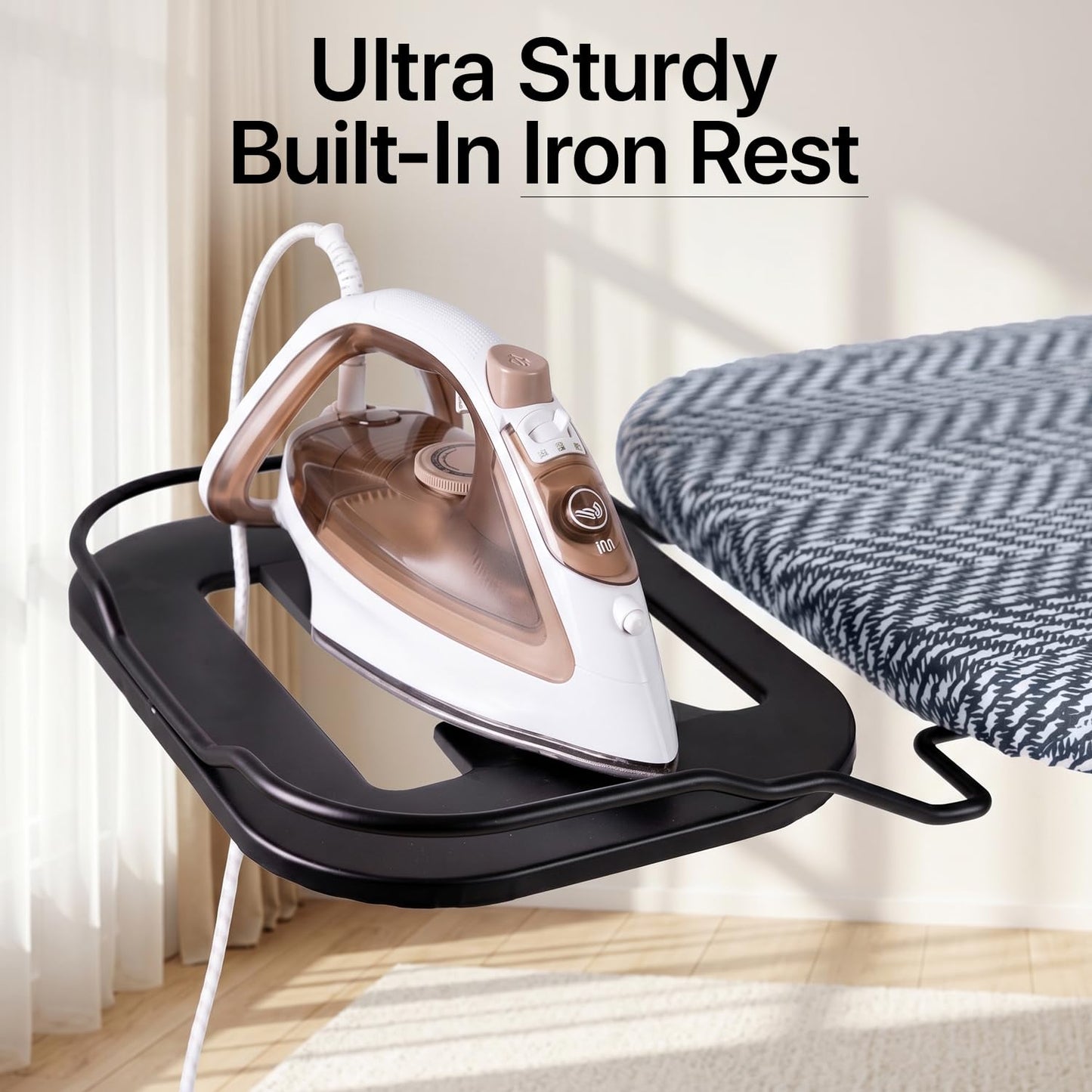 Modernly Basic Ironing Board Full Size | Heavy Duty Iron Board with Multi-Layer Cover Pad - Height Adjustable Iron Table, Safety Iron Rest, Ironing Boards for Laundry Room or Dorm Use (43x13)