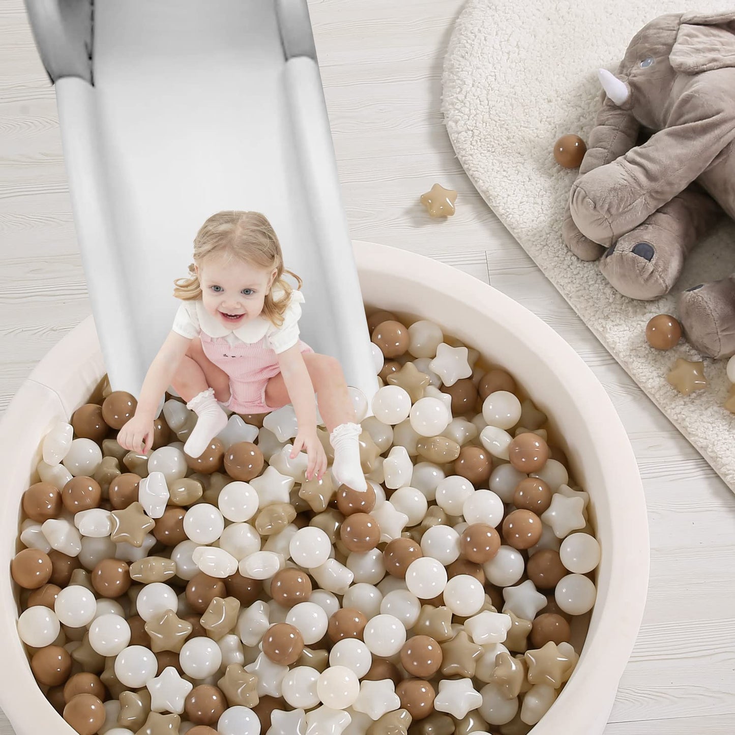 TRENDPLAY 100 Star Ball Pit Balls - BPA&Phthalate Free Non-Toxic Play Balls Soft Plastic Balls for 1 2 3 4 5Years Old Toddlers Baby Kids Birthday Pool Tent Party (2.16inches) Milktea+Coffee+Beige