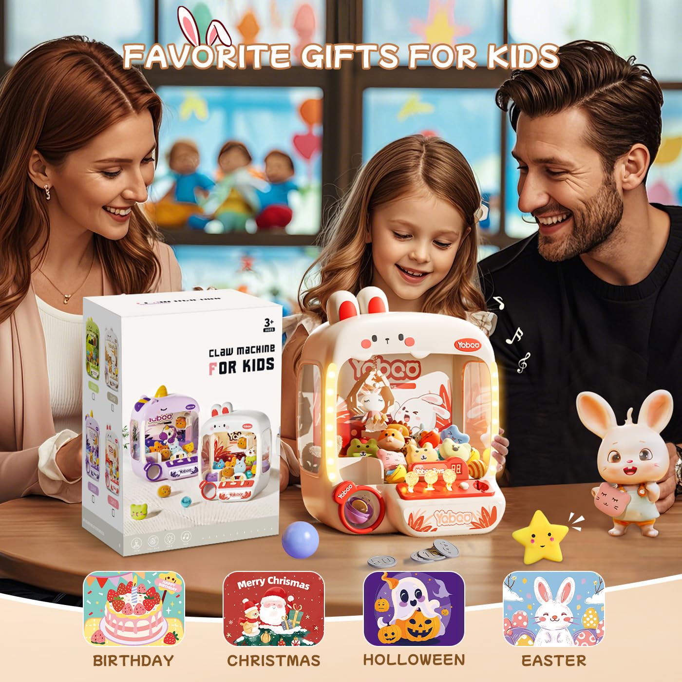 Vanvimen 64 PCS Bunny Claw Machine for Kids Girls,Vending Machine Toys with Sound Lights,Candy and Prize Electronic Dispenser Game Ages 3-4 4-8,Easter Birthday Party Gift for 3 4 5 6 Year Old Girls