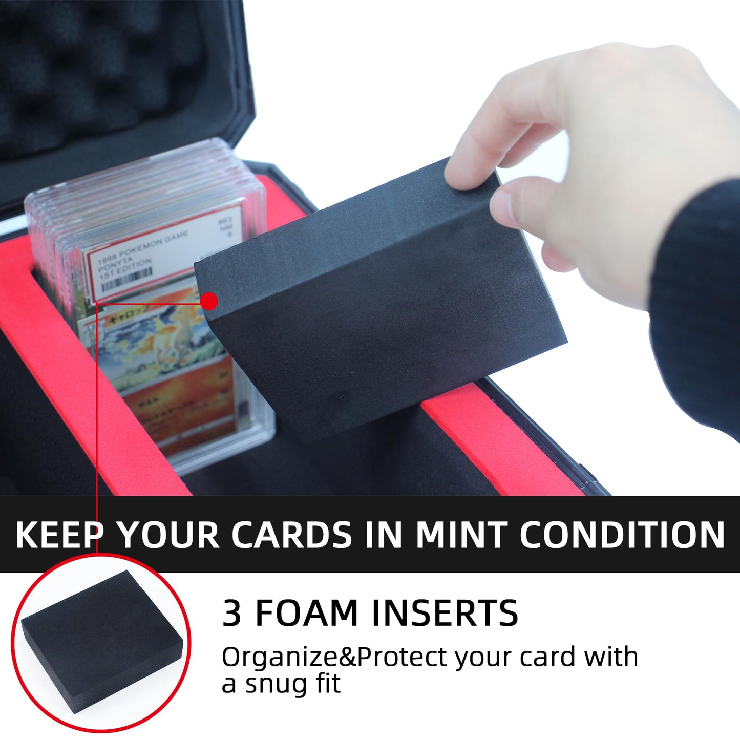 UHZBTEC Graded Card Storage Box; Durable Sports, PSA Card Storage Case- Trading Card Storage Box - PSA Slab Case For Top Loaders (RED, 14.17x11.2x7 inches)