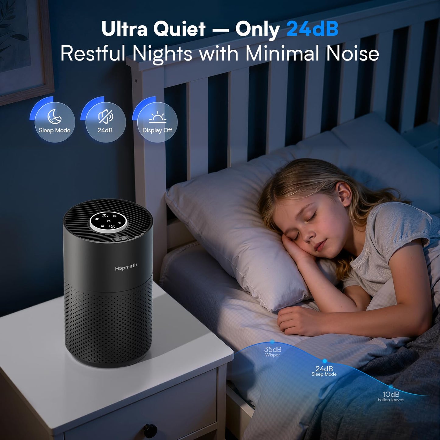 Hopmirth Upgraded Air Purifiers for Bedroom & Home with H14 True HEPA Filter, Covers Up to 1280ft², 360° Air Intake, Quiet Pet Air Purifier, Fragrance & Timer,Removes Smoke, Pet Dander & Pollen,Black