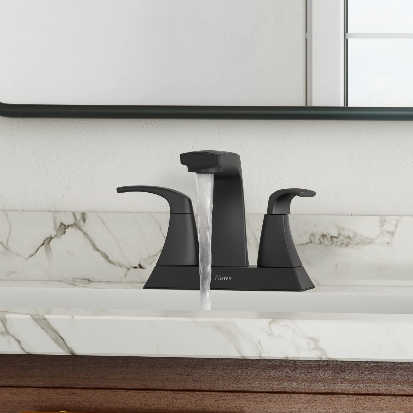 Pfister Karci Bathroom Sink Faucet, 4-Inch Centerset, 2-Handle, 3-Hole, Matte Black Finish, LF048KABB
