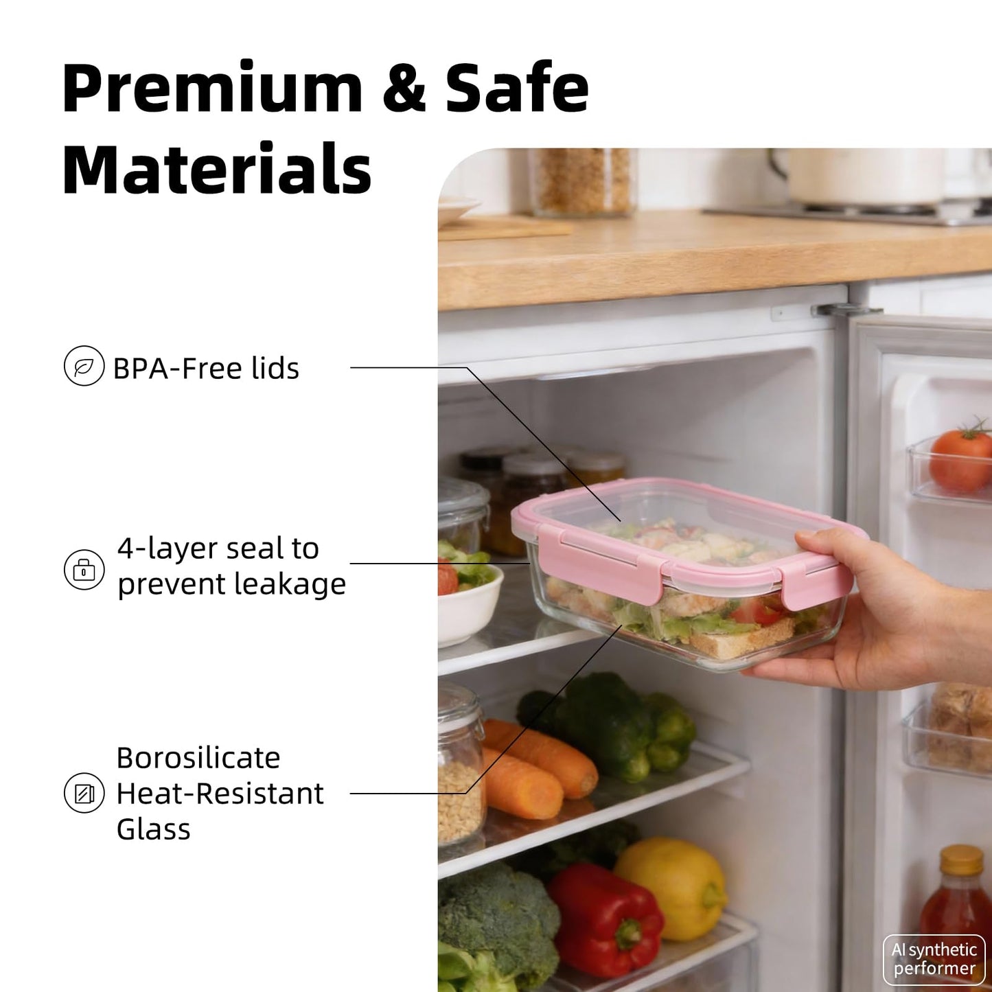 Konokyo Rectangular Glass Food Storage Containers with Lids, 12 Pack Airtight Leakproof Meal Prep Containers, BPA-Free, Microwave Oven Freezer & Dishwasher Safe, Assorted Sizes