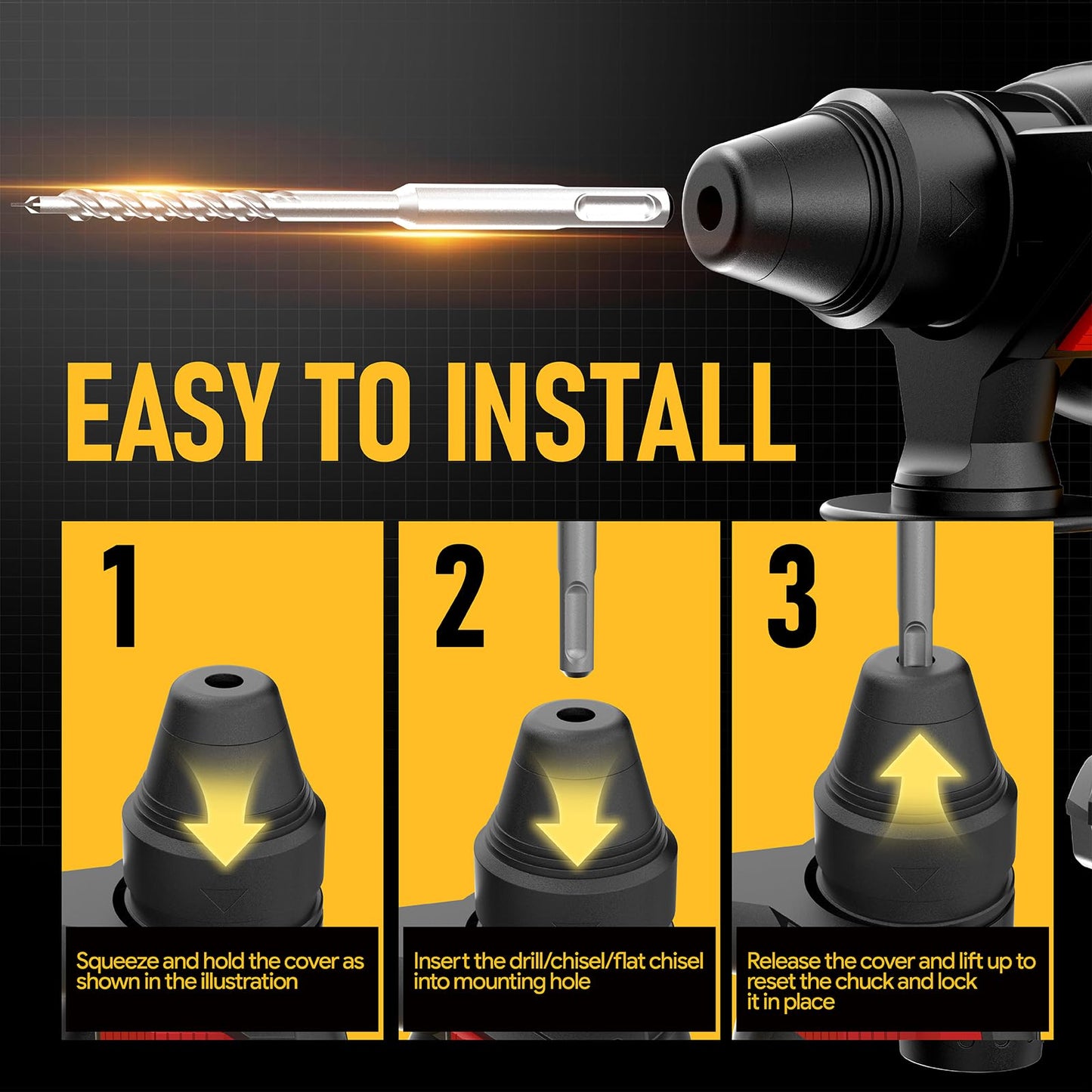 SDS Cordless Rotary Hammer Drill Compatible with Dewalt 20V Battery(NO Battery) Brushless Motor, Safety Clutch, 4 Functions with 5 Drills and Carrying Bag for Concrete/Masonry/Wood/Metal