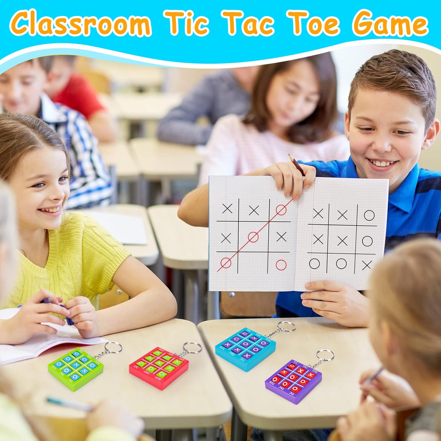 32 Pcs Tic Tac Toe Game Keychains Party Favor for Kids 4-8 8-12 Goodie Bags Stuffers Boys Girls Teen Birthday Return Gifts School Classroom Treasure Chest Carnival Prize Box Toys Pinata Fillers Bulk