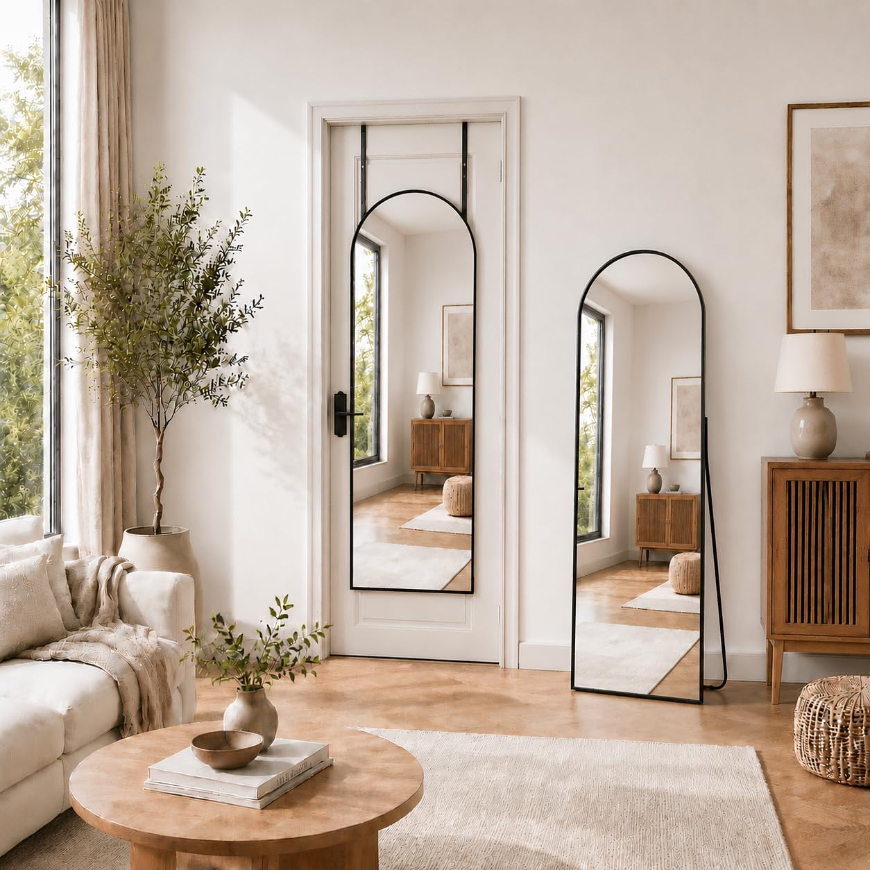 Antok Arched Full Length Mirror, 56"x14" Black Metal Frame Floor Mirror for Bedroom Living Room, Freestanding/Wall Mount/Leaning