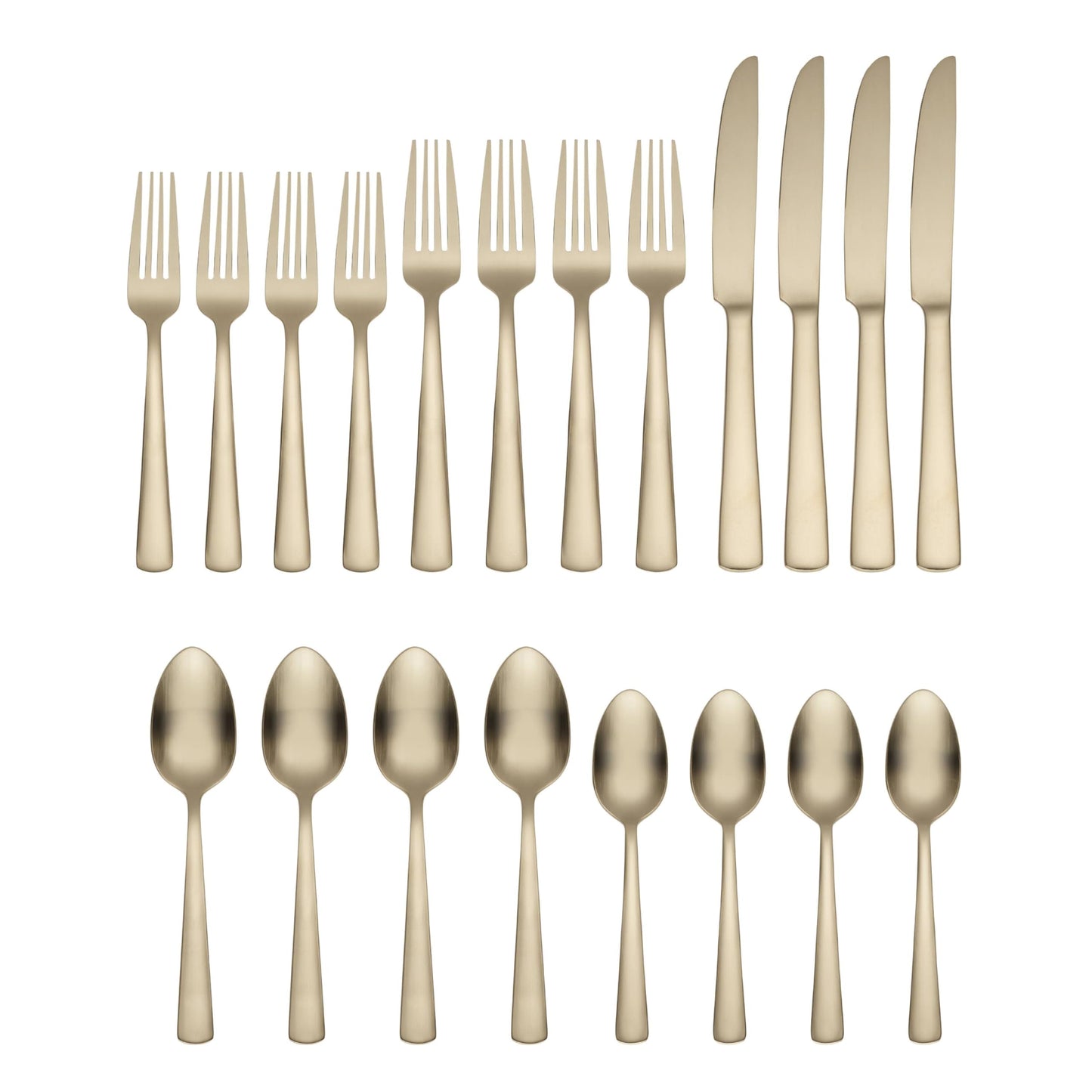 Oneida Silverware Set For 4, Aptitude Champagne Satin 20-Piece Flatware Set, Service For 4, 18/0 Stainless Steel Silverware Set, Dishwasher Safe, Knives Spoons and Forks Set, (Champagne, 20 Piece)