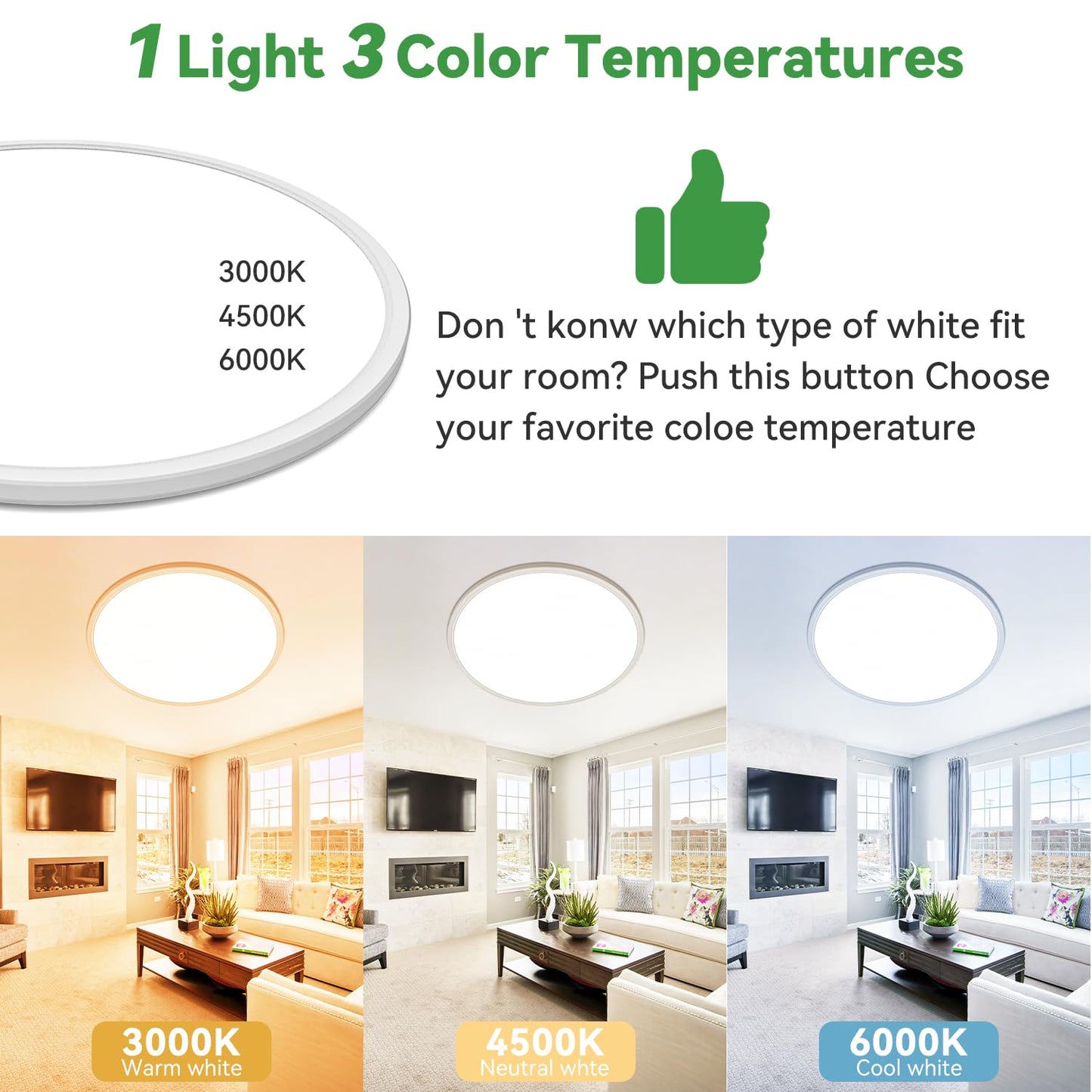 hepside 15.8INCH 2Pack Big Dimmable Flush Mount Ceiling Light Fixture White, 3CCT 3000/4500/6000K Ceiling Lamp, 36W 4200LM Super Bright Low Profile Light for Bedroom, Kitchen, Bathroom, Hallway