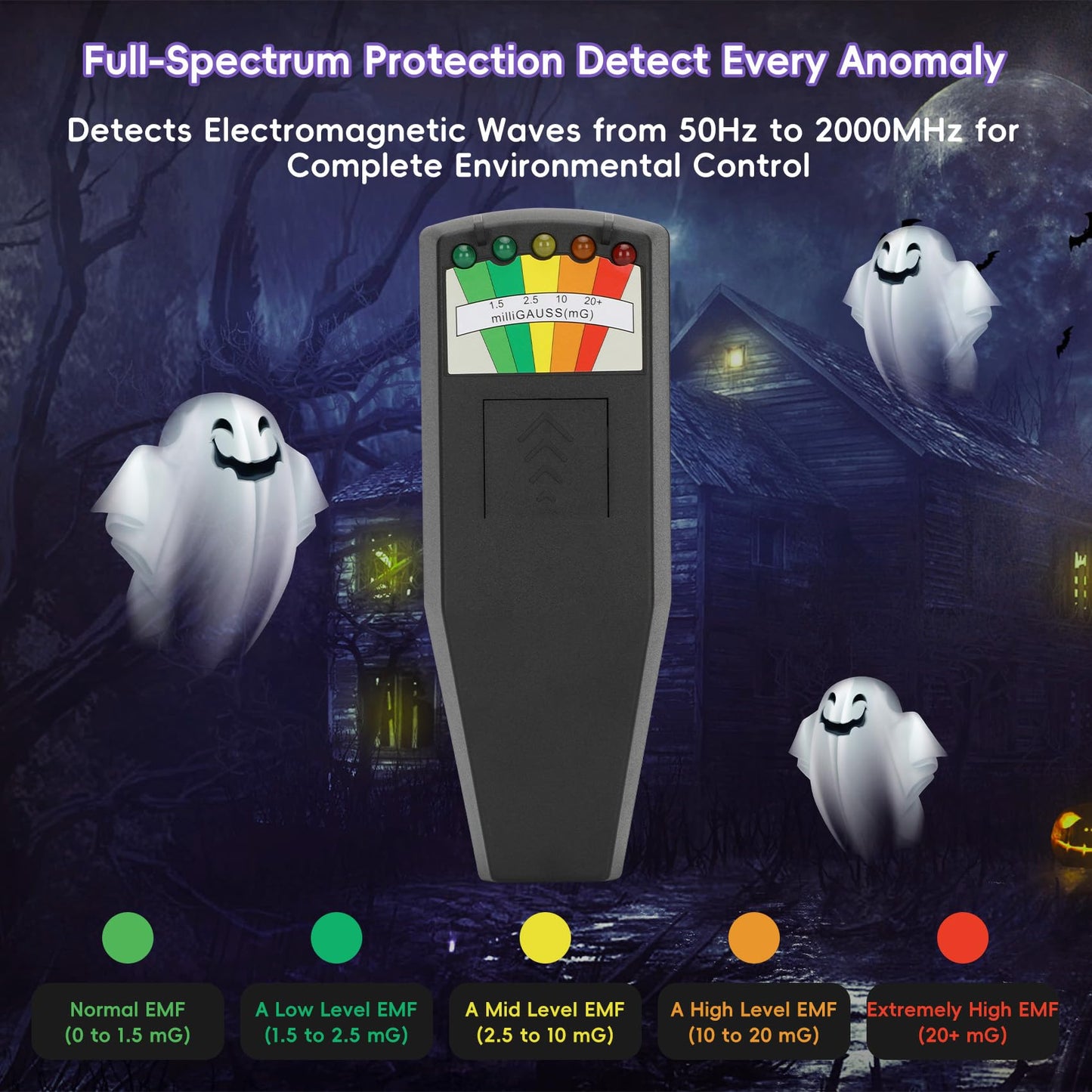 8 Pcs Ghost Hunting Kit with 1 EMF Meter,1 EVP Recorder,1 Spirit Box,1 UV Light,3 LED Light up Cat Balls & 1 Carrying Case