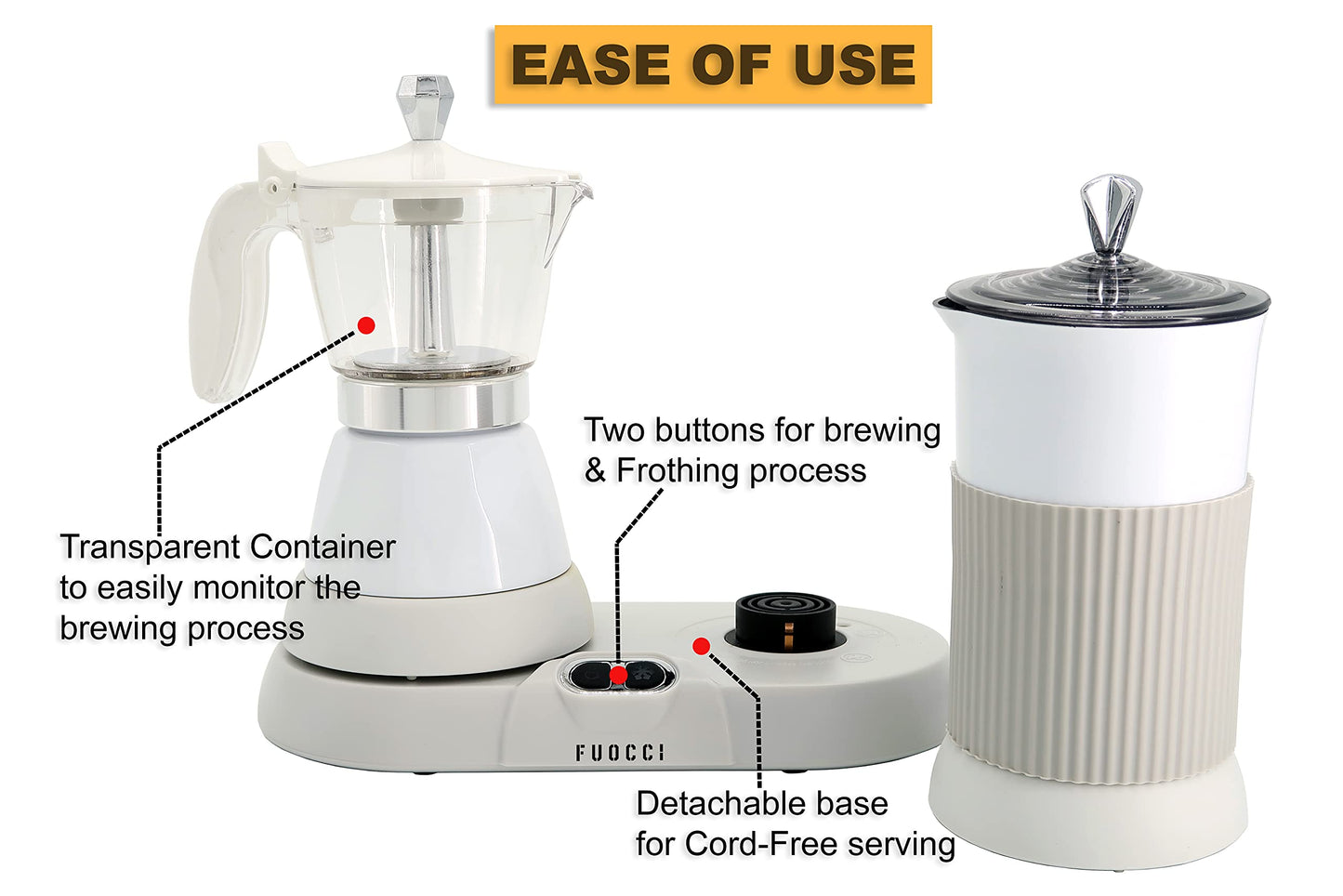 FUOCCI Espresso Maker With Milk Frother; 3 Cups Italian Coffee Maker; Electric Moka Pot And Frother For Cappuccino, Mocha, Latte Macchiato Cuban Coffee Maker Electric Cafeteras Electricas Modernas