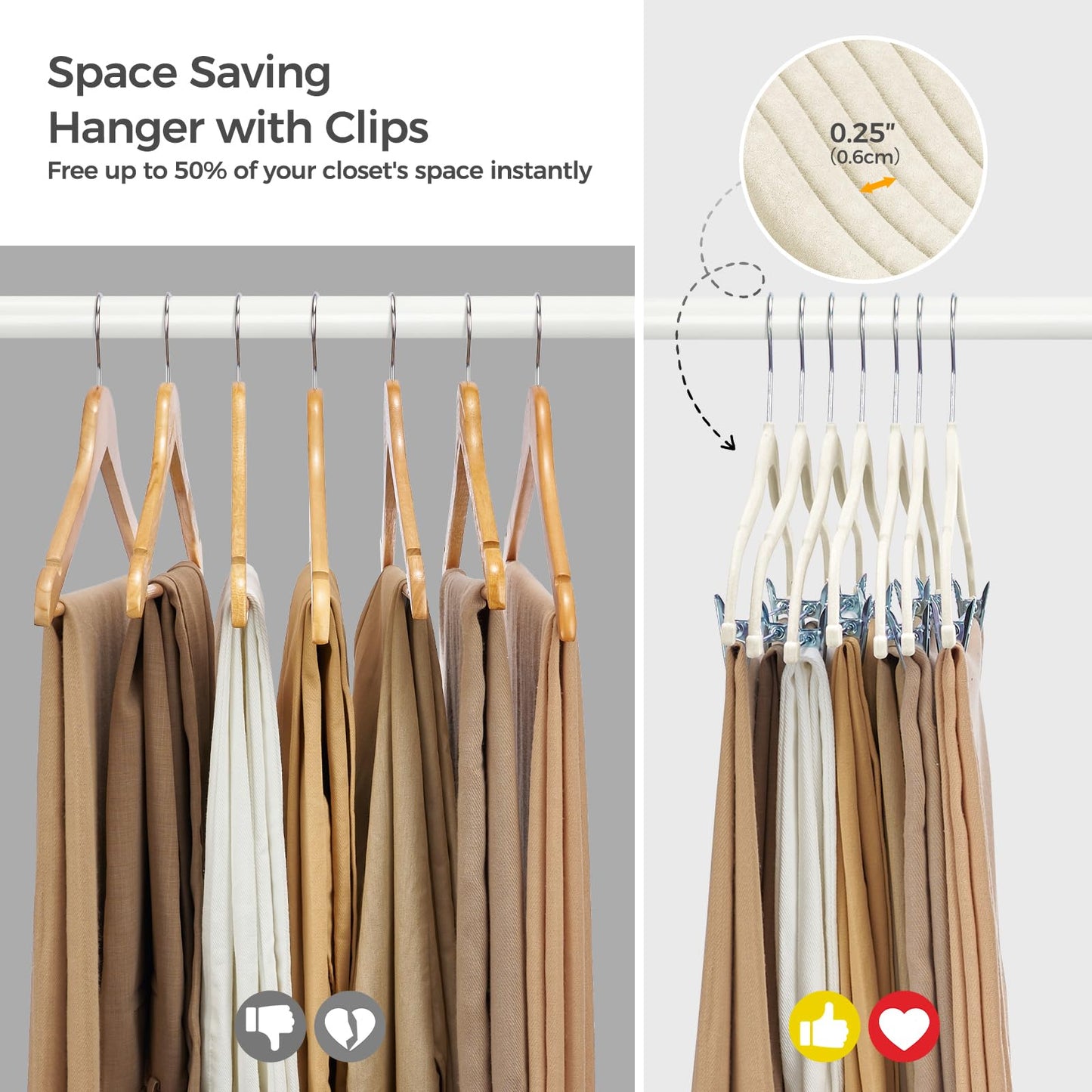 HOUSE DAY Velvet Hangers with Adjustable Clips 30 Pack, Non-Slip Suit Organizer with 360° Hook - Heavy Duty Hanger for Pants, Skirts, Blouses, Dresses - Outfit Hangers All-Season Space Saver (Ivory)