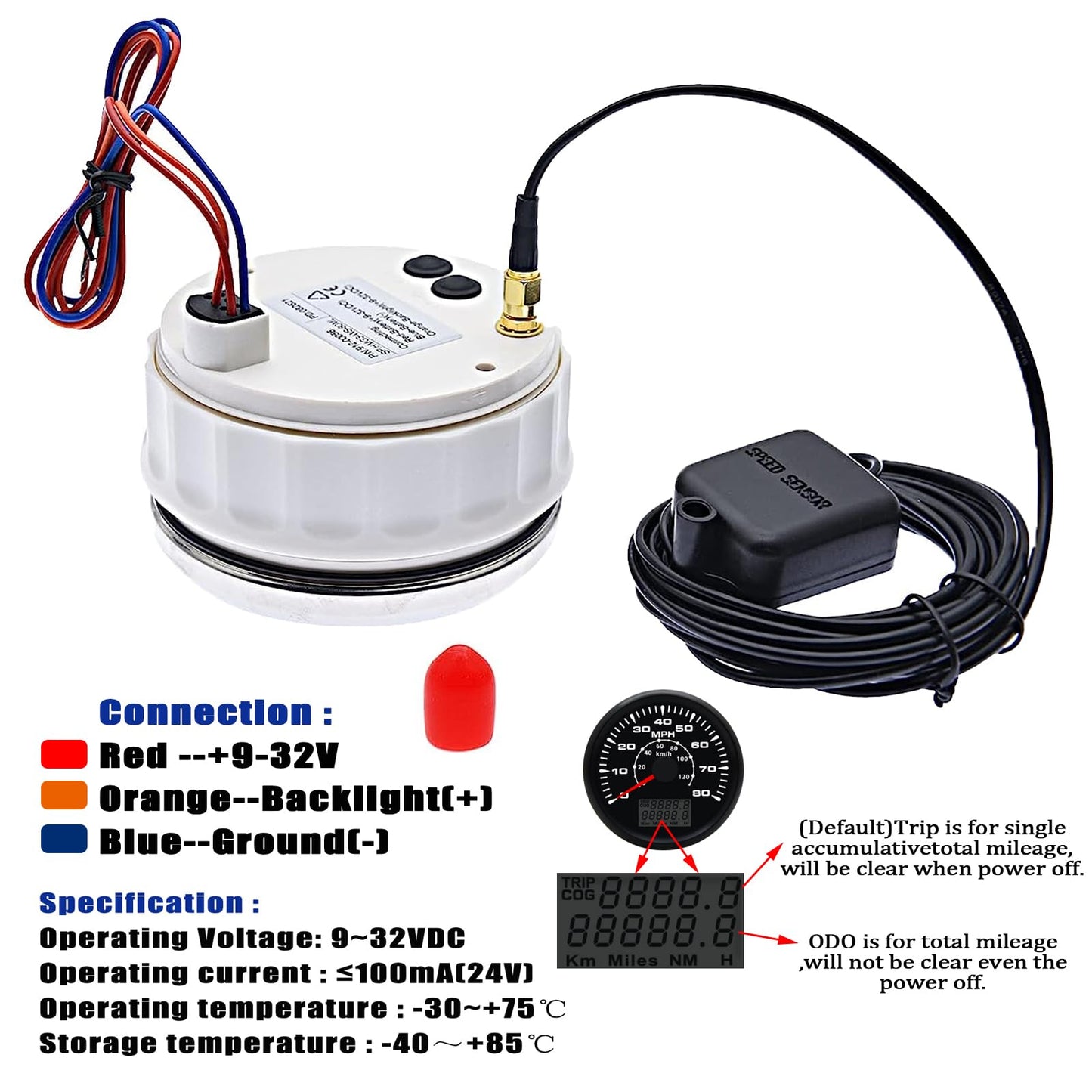 Geloo 85MM GPS Speedometer Gauge Boat MPH Speedometer Waterproof 0-80MPH 0-120KM/H Marine Speedometer Odometer LCD Indicators with 7 Backlight fit Car Truck Motorcycle Speedometer GPS Gauge Auto 9-32V