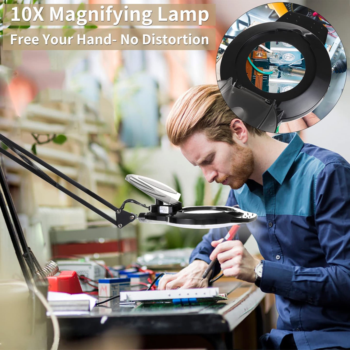10X LED Magnifying Lamp with Clamp, KIRKAS 2,200 Lumens Dimmable Super Bright Daylight Magnifying Glass with Light, Adjustable Swivel Arm Lighted Magnifier Lamp for Reading Repair Crafts- Black