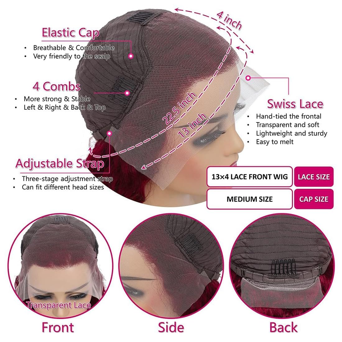OLFORY Burgundy Lace Front Wigs Human Hair Wigs for Black Women 13x4 HD Transparent Lace Frontal Wigs Pre Plucked 200% Density 99j Loose Deep Wave Wigs Red Wine Brazilian Virgin Glueless Wig 24 Inch