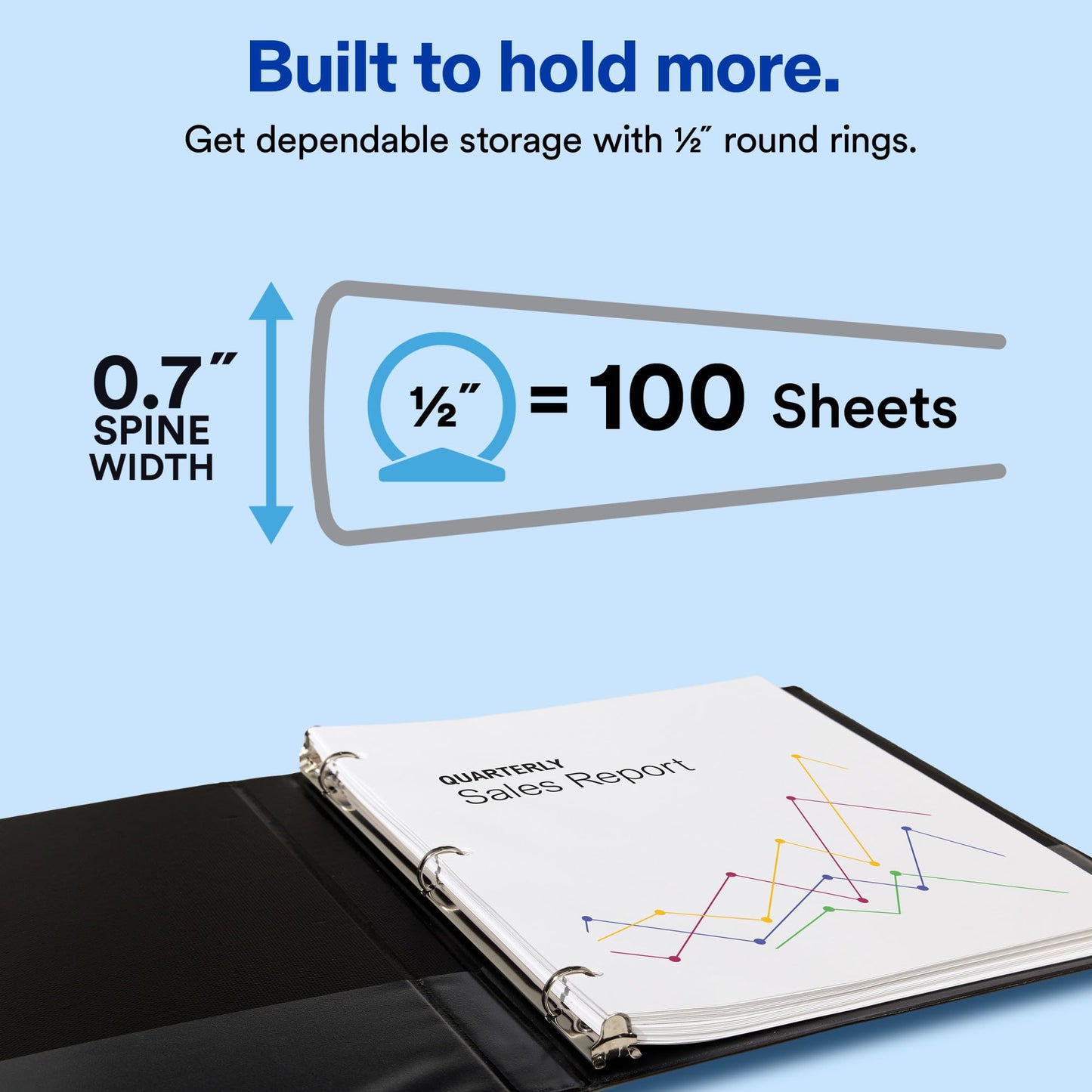 Avery Standard View 3 Ring Binders, 0.5" Round Rings, 100-Sheet Capacity, 0.7 Inch Wide Spine, Black Binders, Ideal for Lightweight Organization and Occasional Referencing (12-Pack of 05705)