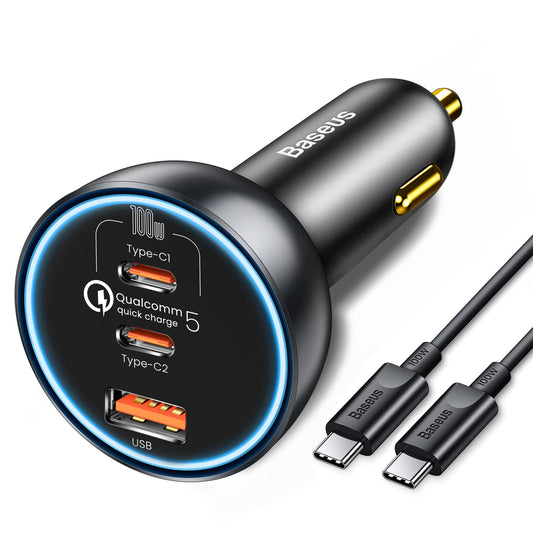 160W USB C Car Charger, Baseus Type C Car Charger, QC5.0 PD3.0 PPS 3 Ports Super Fast Charging Car Phone Charger Adapter for iPhone 15 14 13 Pro, Samsung S22 iPad MacBook Pro